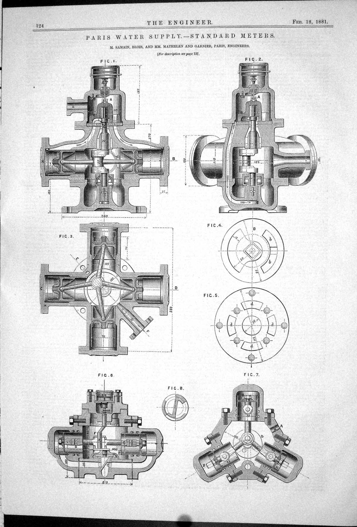 Antique Print 1881 Paris Water Supply Standard Meters Samain Blois Mathelen
