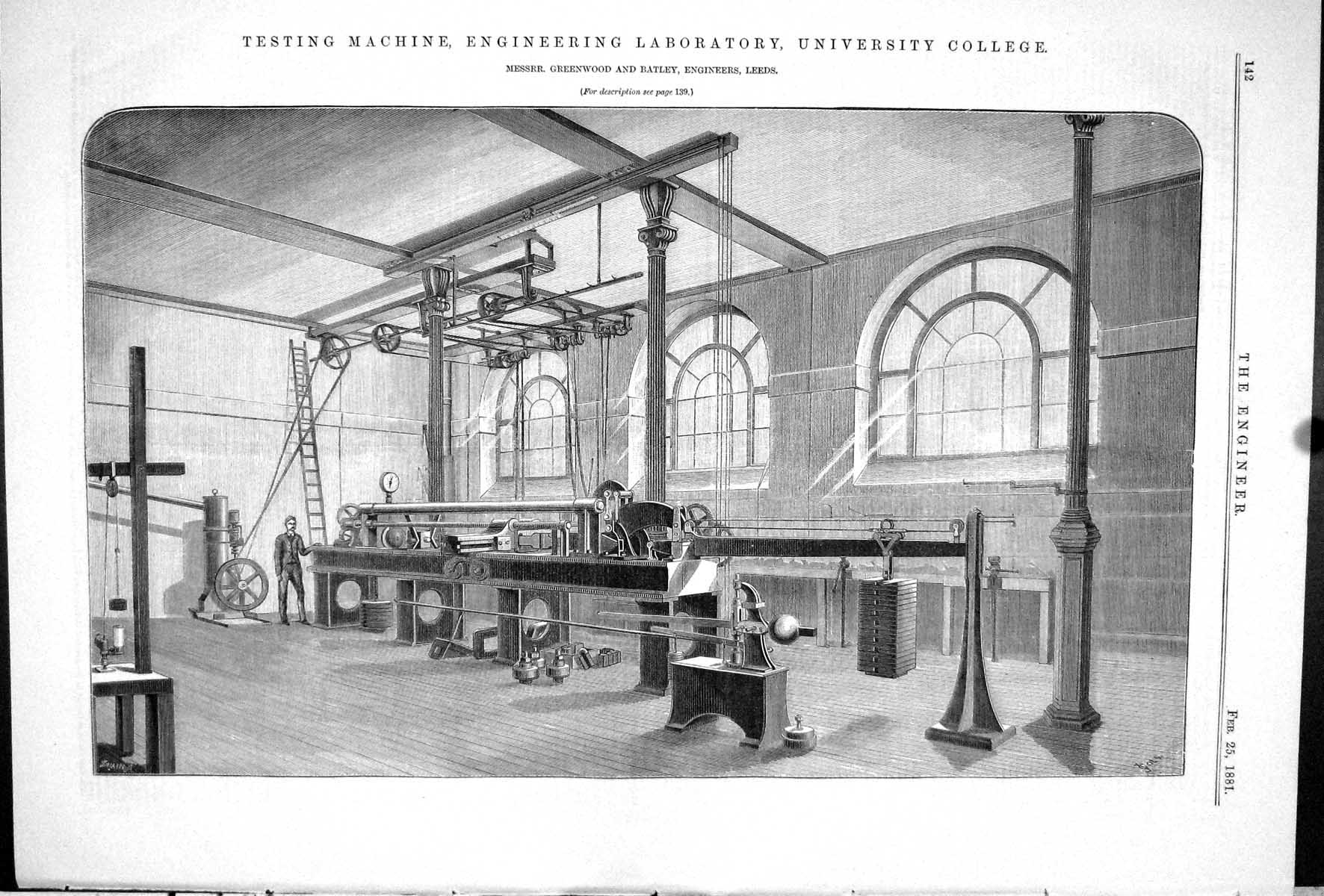 Antique Print 1881 Testing Machine Laboratory University College Greenwood 19th