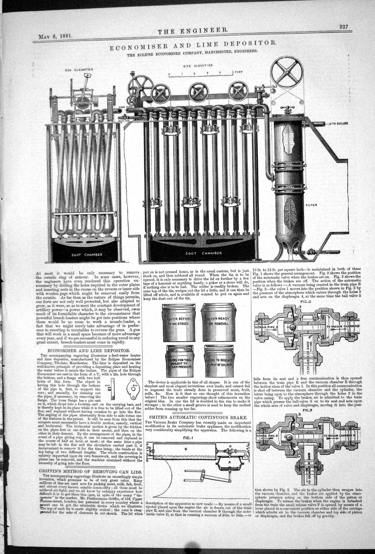 Antique Old Print 1881 Economiser Lime Depositor Eclipse Manchester Machinery