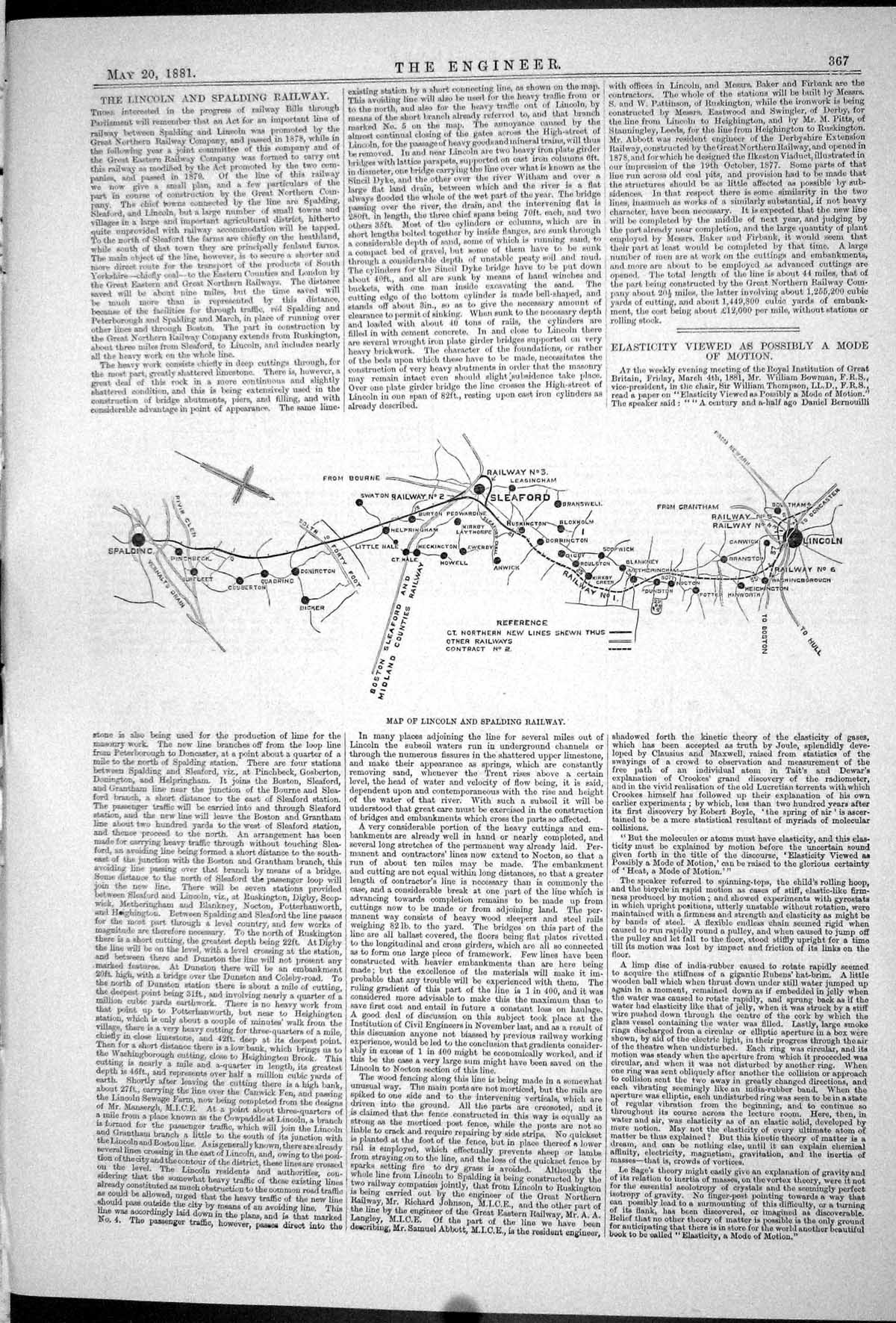 Antique Print 1881 Map Lincoln Spalding Railway Sleaford Milling Exhibition