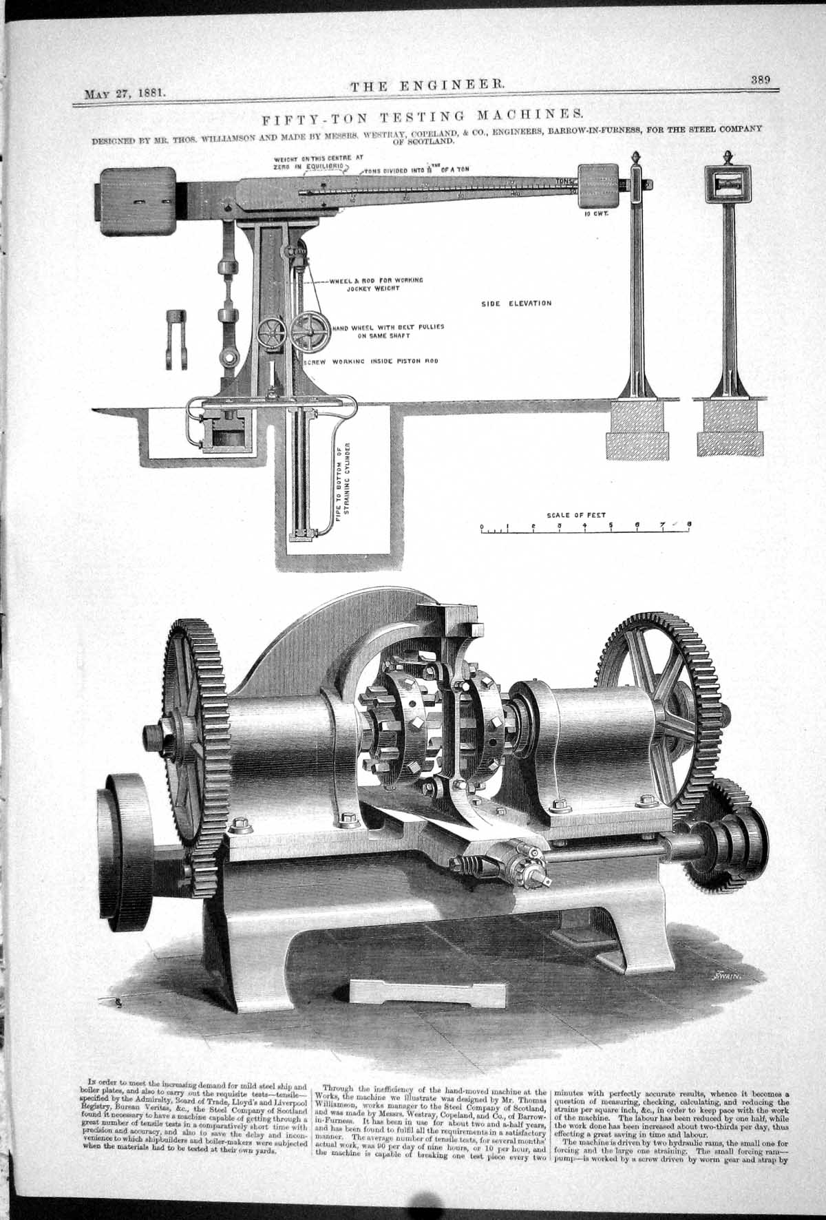Old Engineering 1881 Fifty-Ton Testing Machine Thomas Williamson Cope Victorian