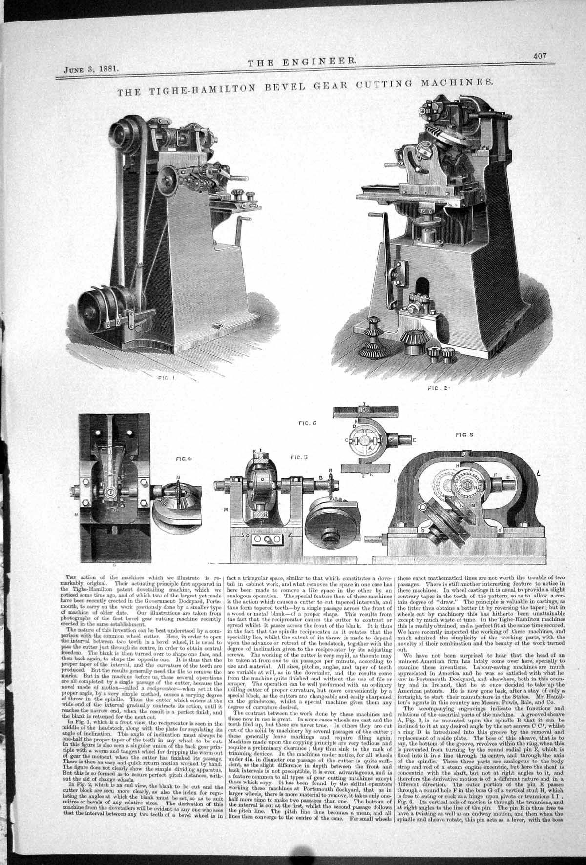 Old Engineering 1881 Tighe-Hamilton Bevel Gear Cutting Machines Machi Victorian