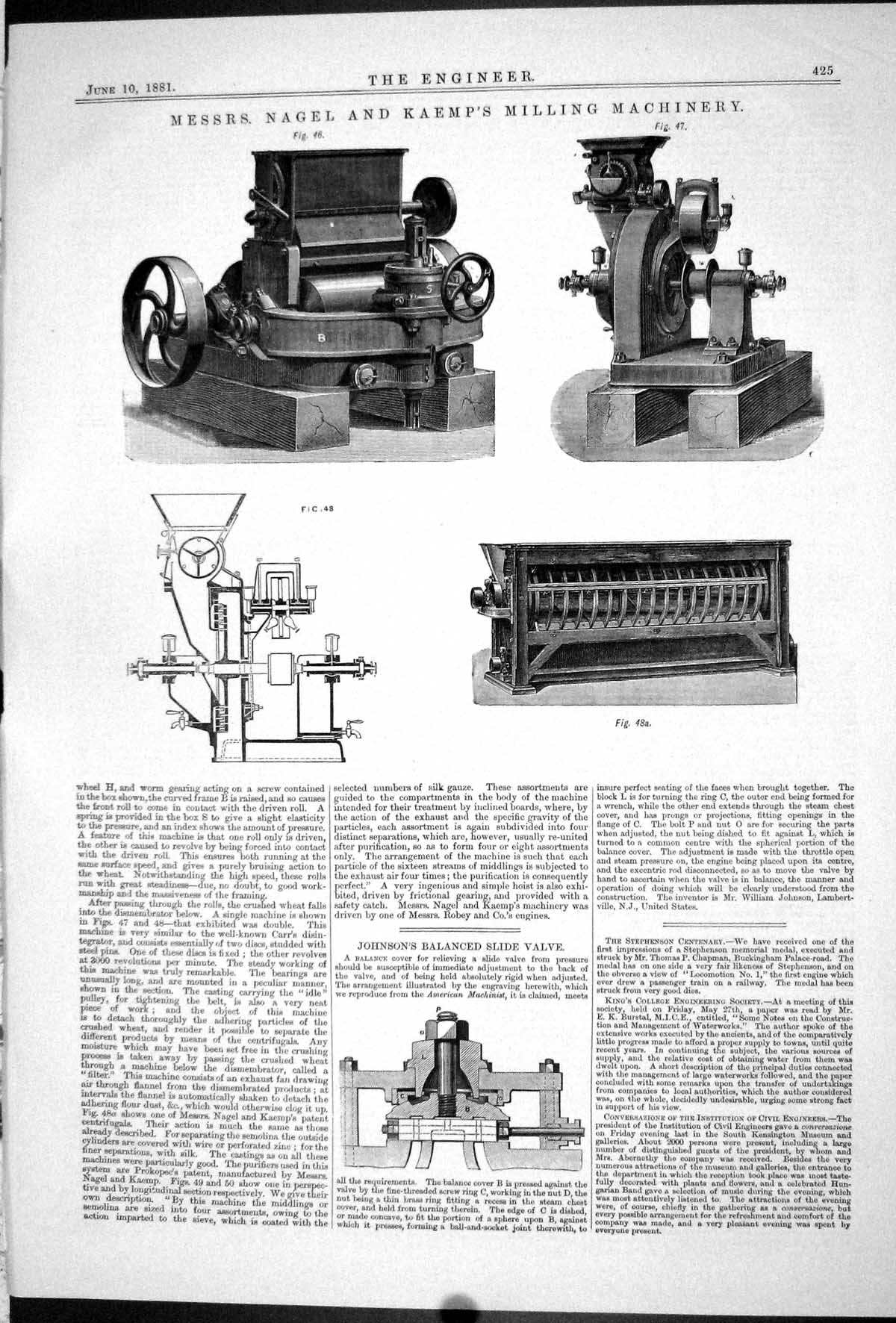 Old Print 1881 Messrs. Nagel Kaemp Milling Machinery Johnsons Slide Valve 19th