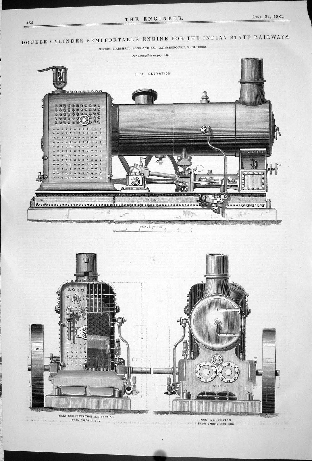 Old Engineering 1881 Double Cylinder Engine Indian Railway Train Mars Victorian