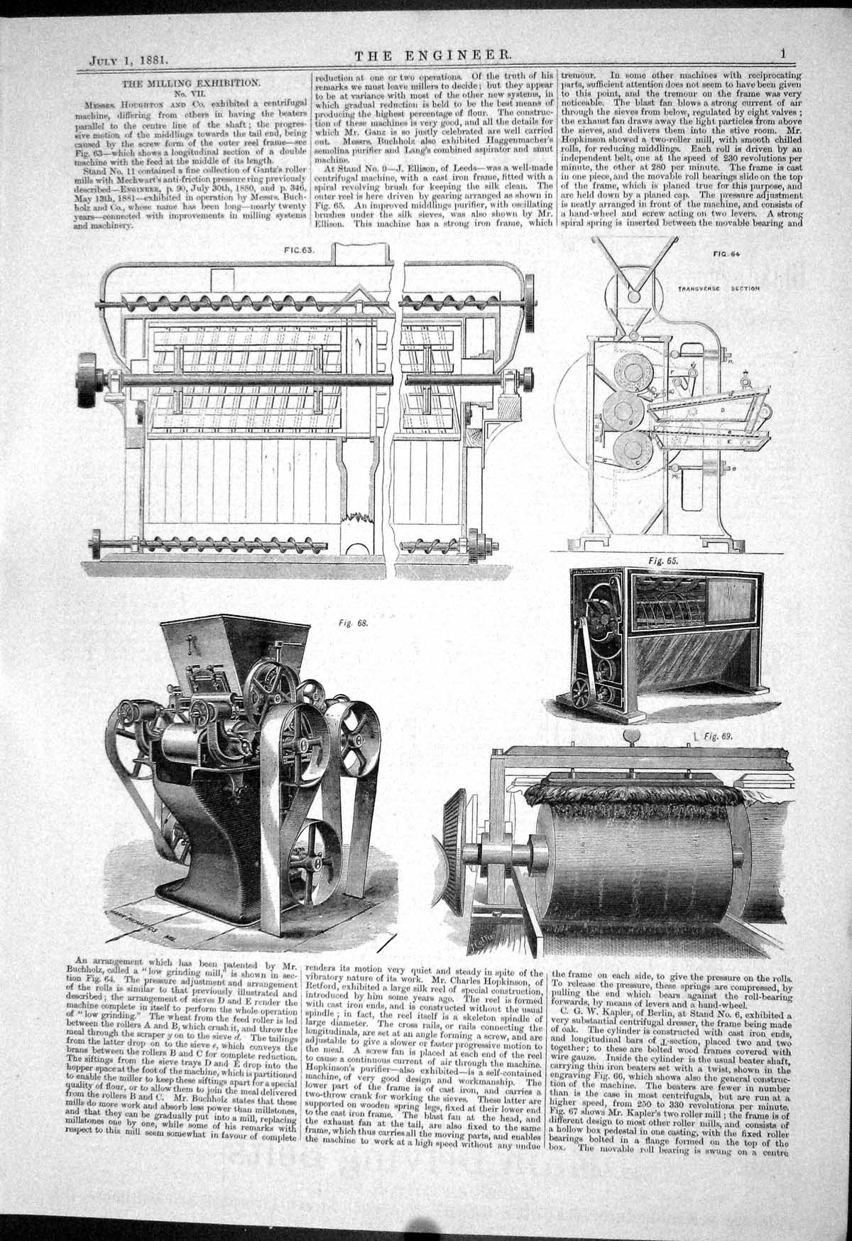 Old Engineering 1881 Milling Exhibition Houghton Machinery Agricultur Victorian