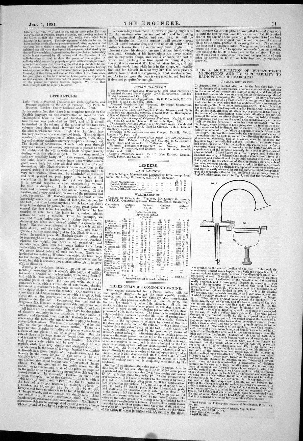 Old Print 1881 Wheatstone Microphone Radiophonic Alex Bell Dobson Duncan 19th