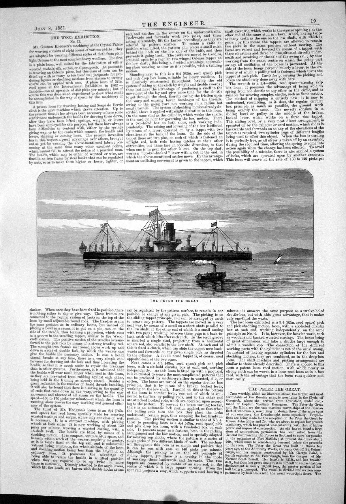 Antique Print 1881 Ship Peter Great Boiler Rome Ehrhardt Weighing Apparatus