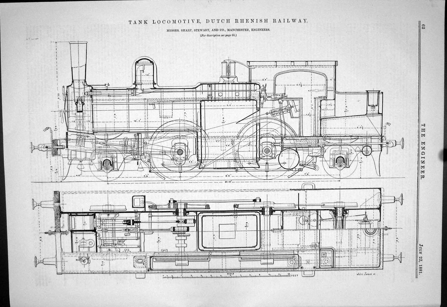 Old Engineering 1881 Tank Locomotive Dutch Rhenish Railway Sharp Stew Victorian