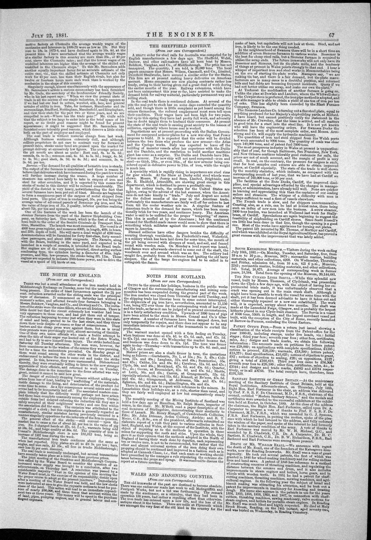 Old Print 1881 Tupp Ellington Machinery Paisley King Lake Coleman Brooke 19th