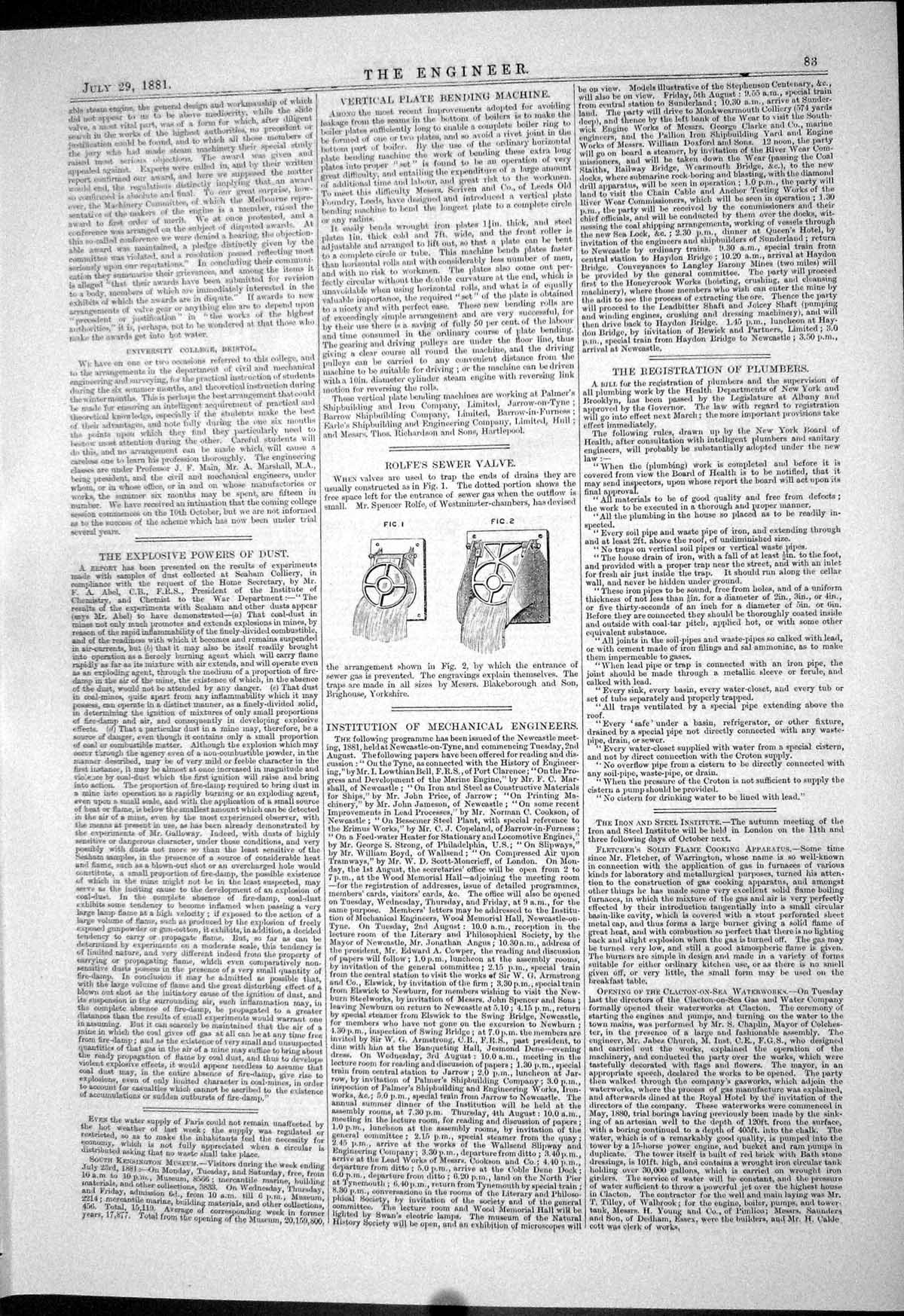 Old Print 1881 Rolfe Sewer Valve Mill Engine Rouse Bradford Bates Sowerby 19th