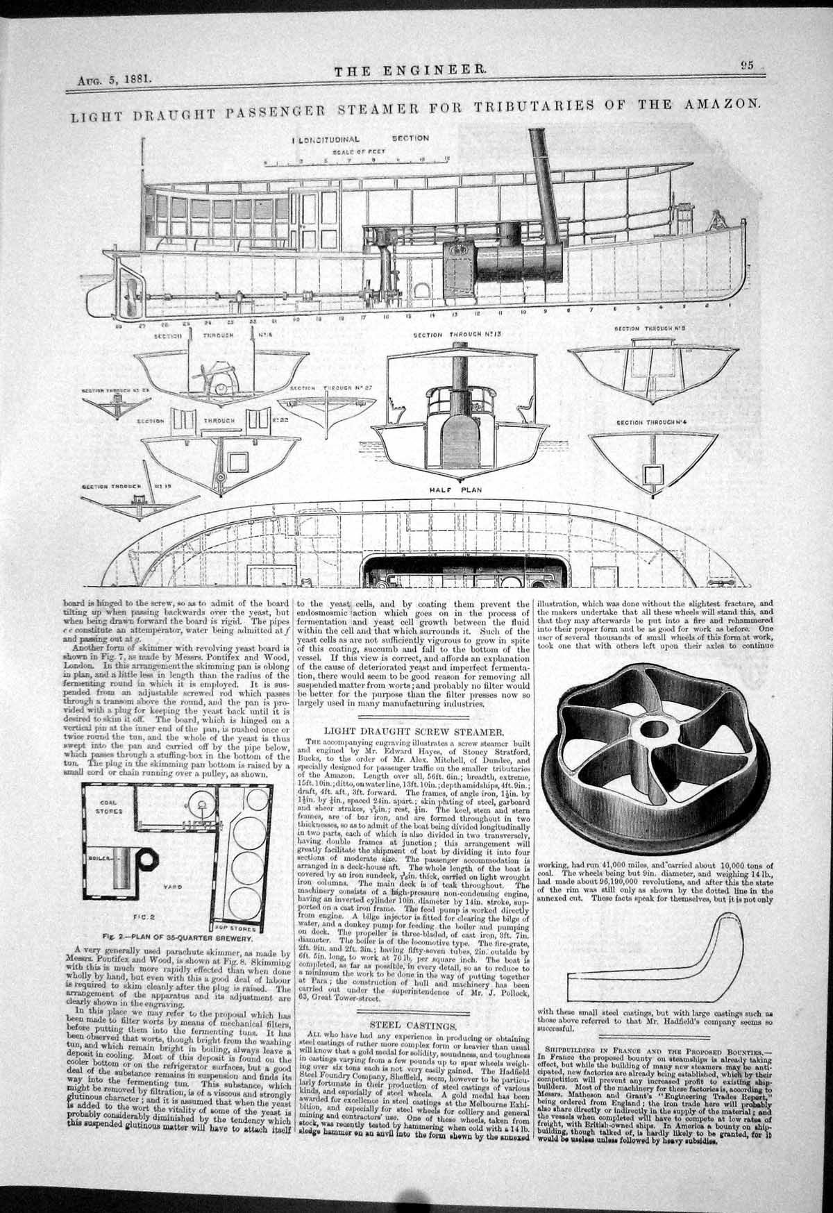 Antique Print 1881 Light Draught Passenger Steamer Tributaries Amazon Nuts 19th
