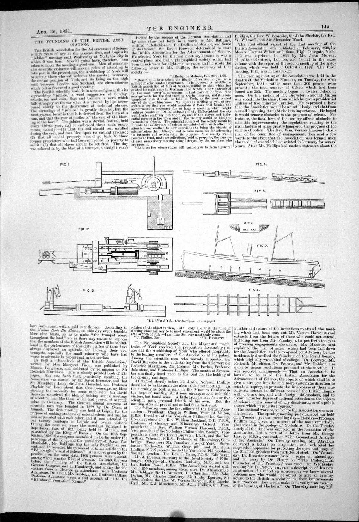 Antique Old Print 1881 Slipways Machinery Chart Progress British Association