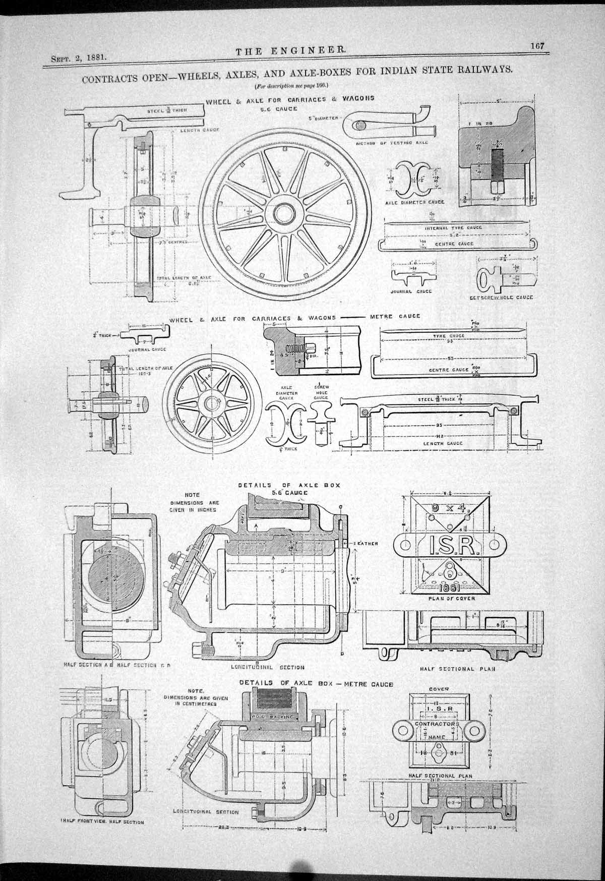 Old Engineering 1881 Wheels Axles Axle-Boxes Indian State Railways Wa Victorian