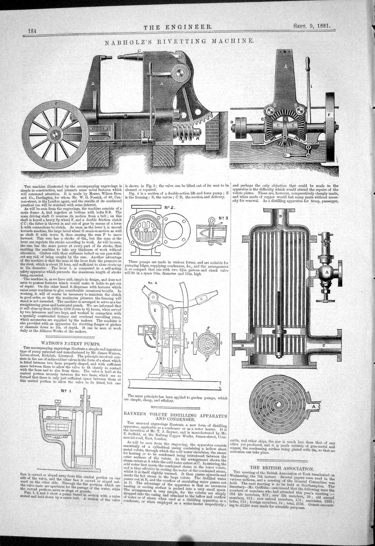 Old Engineering 1881 Nabholz Rivetting Machine Watson Patent Pumps Ra Victorian