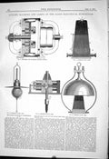 Antique Old Print 1881 Dynamo Machine Lamps Hopkinson Muirhead Andrews Clutch