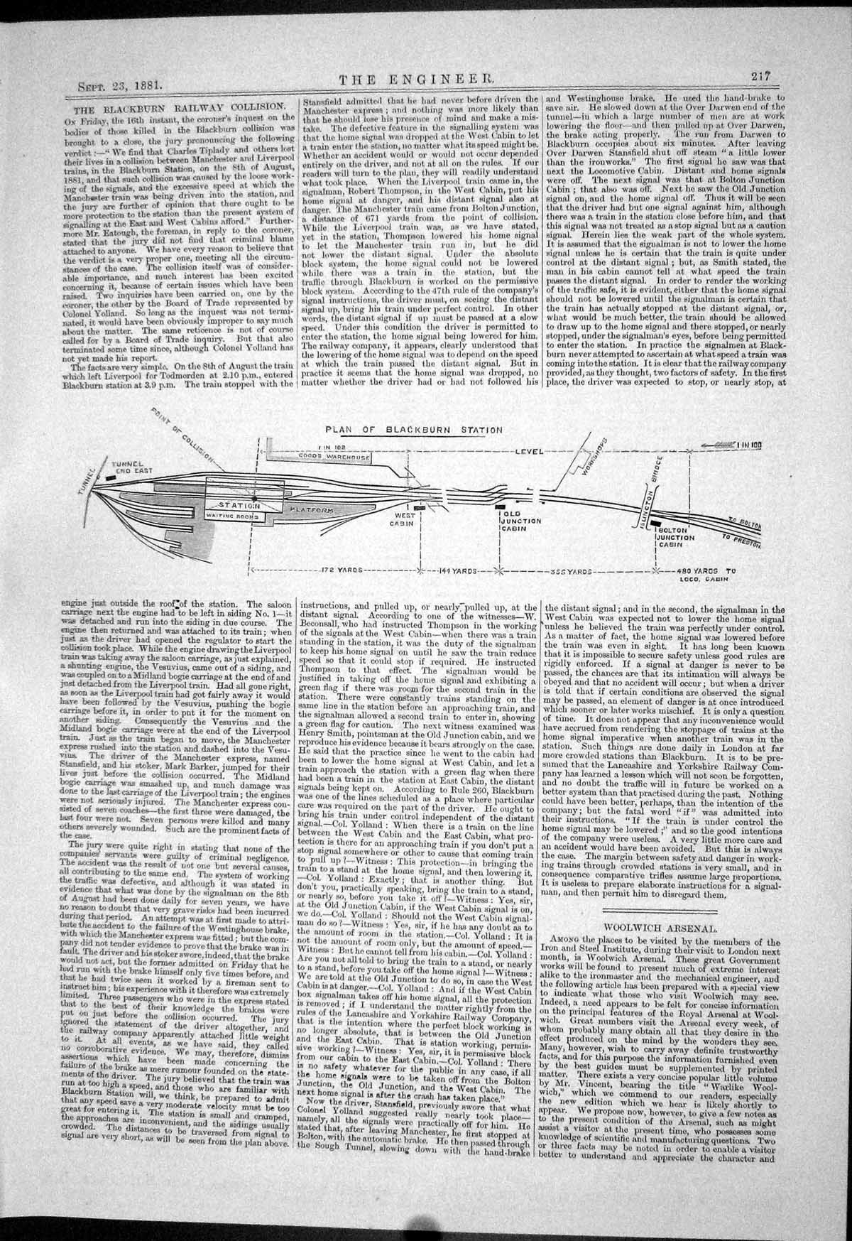 Old Print Engineering 1881 Plan Blackburn Station Railway Train Collision 19th