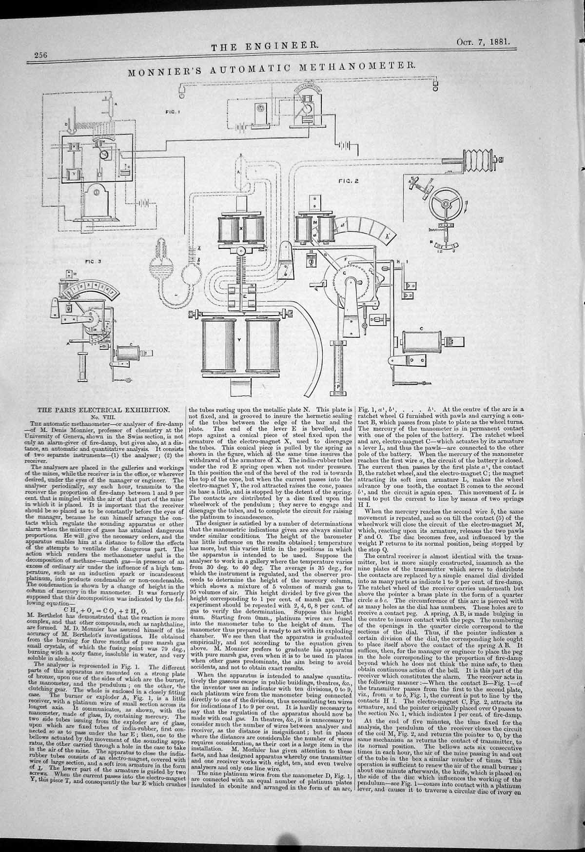 Old Print Monnier Automatic Methanometer 1881 Paris Electrical Exhibition 19th