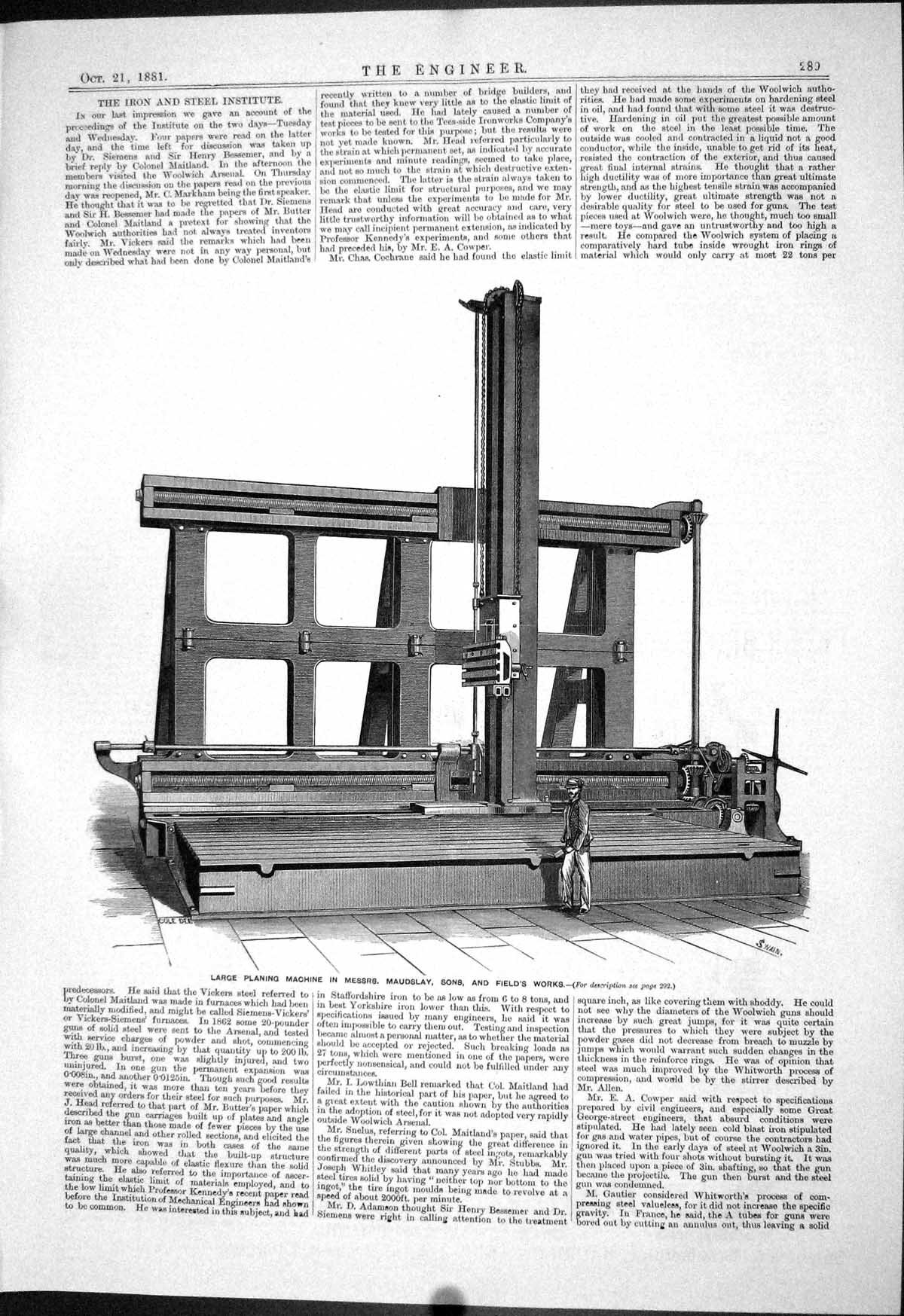 Old Print 1881 Planing Machine Maudslay Field Works Plan Newhaven Harbour 19th