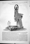 Antique Old Print 1881 Vertical Slotting Machine Smith Beacock Tannett Leeds