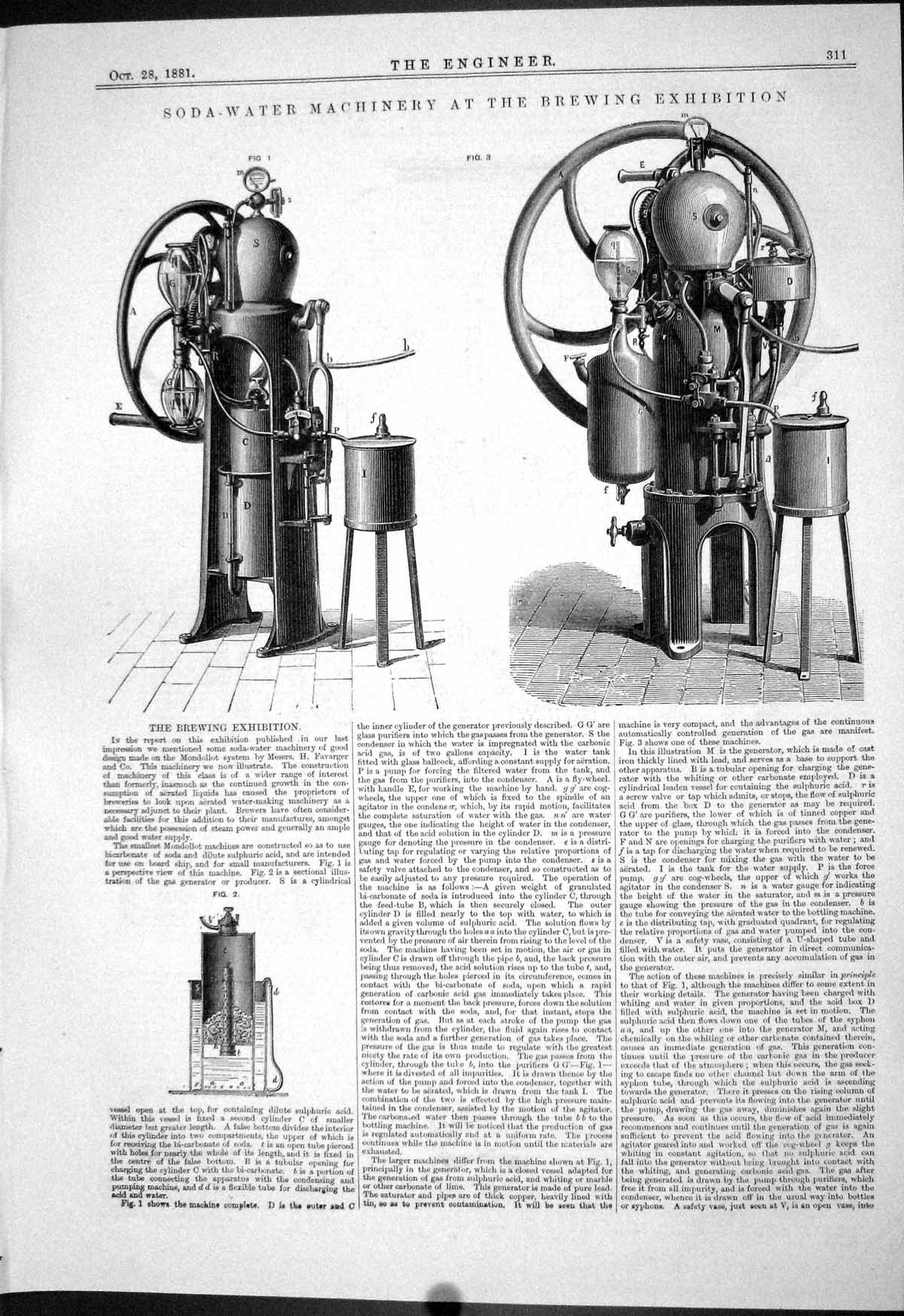 Old Print 1881 Soda-Water Machinery Brewing Exhibition Mondollot Machine 19th