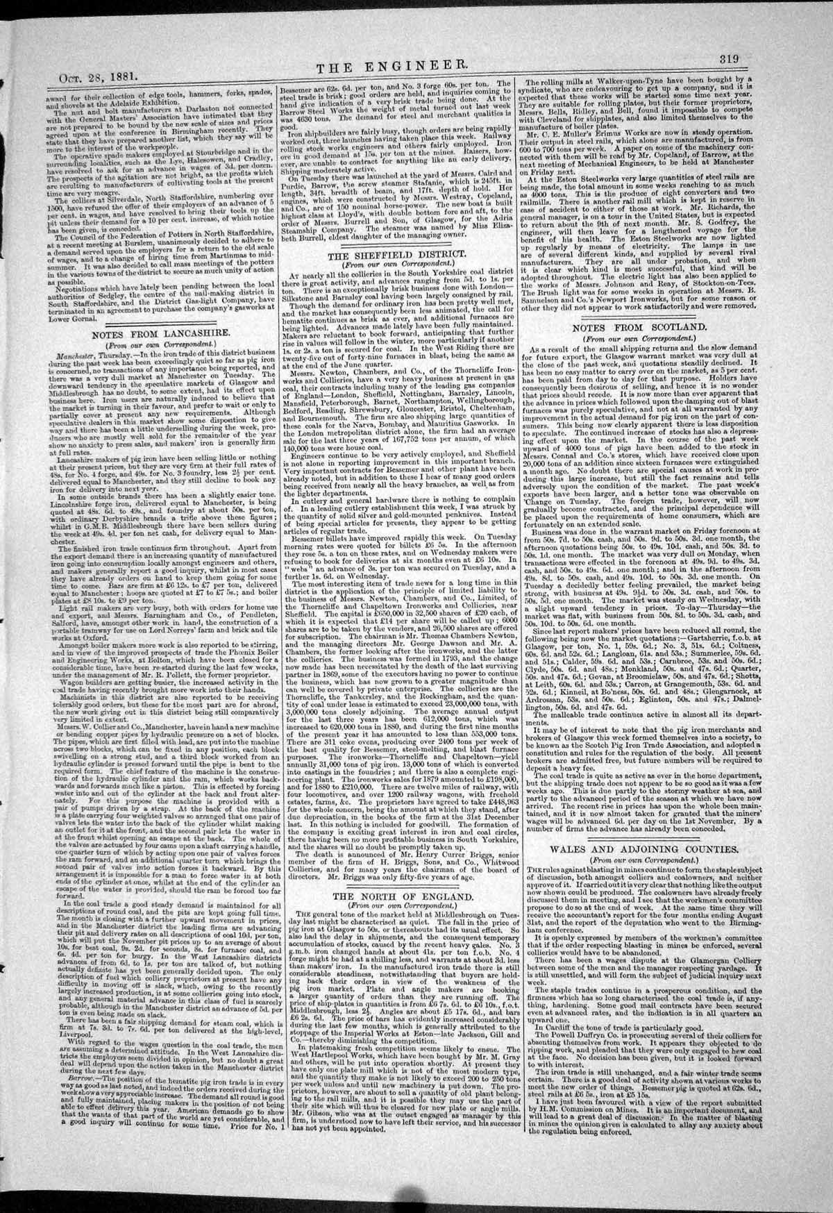 Antique Print 1881Machinery Clark Garrett Jenkin Lake Adams Johnson Engines