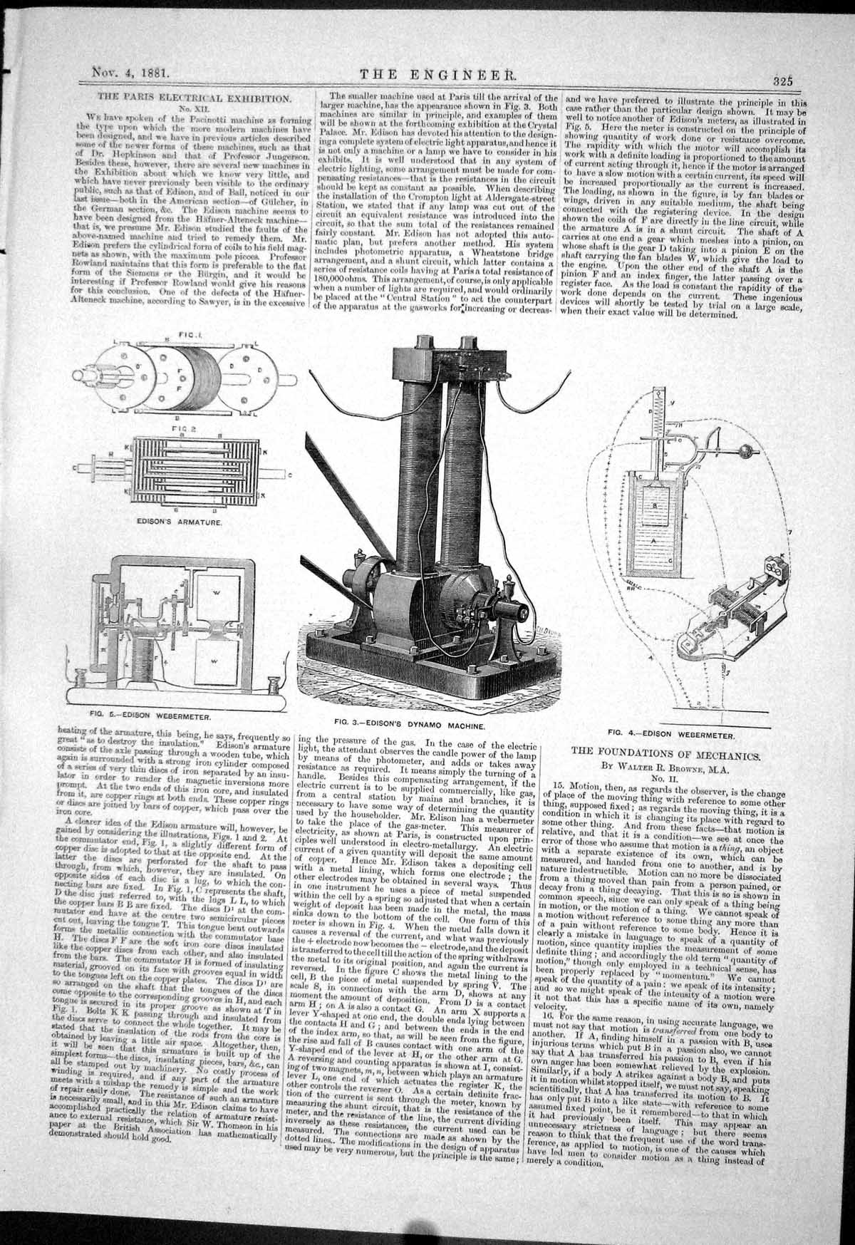 Old Engineering 1881 Edison Dynamo Machine Webermeter Paris Exhibitio Victorian