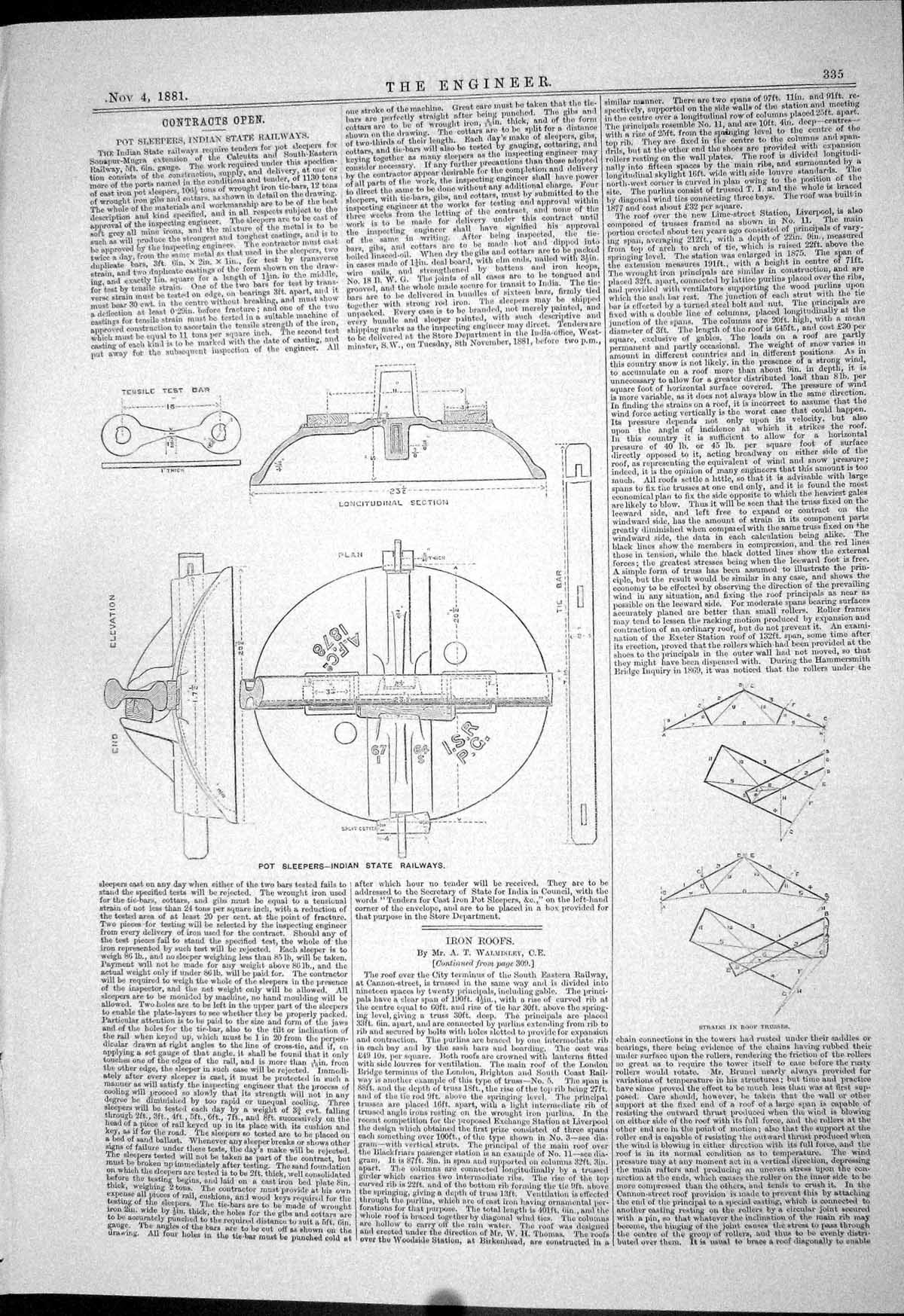 Antique Old Print 1881 Pot Sleepers Indian State Railway Iron Roofs Walmisley