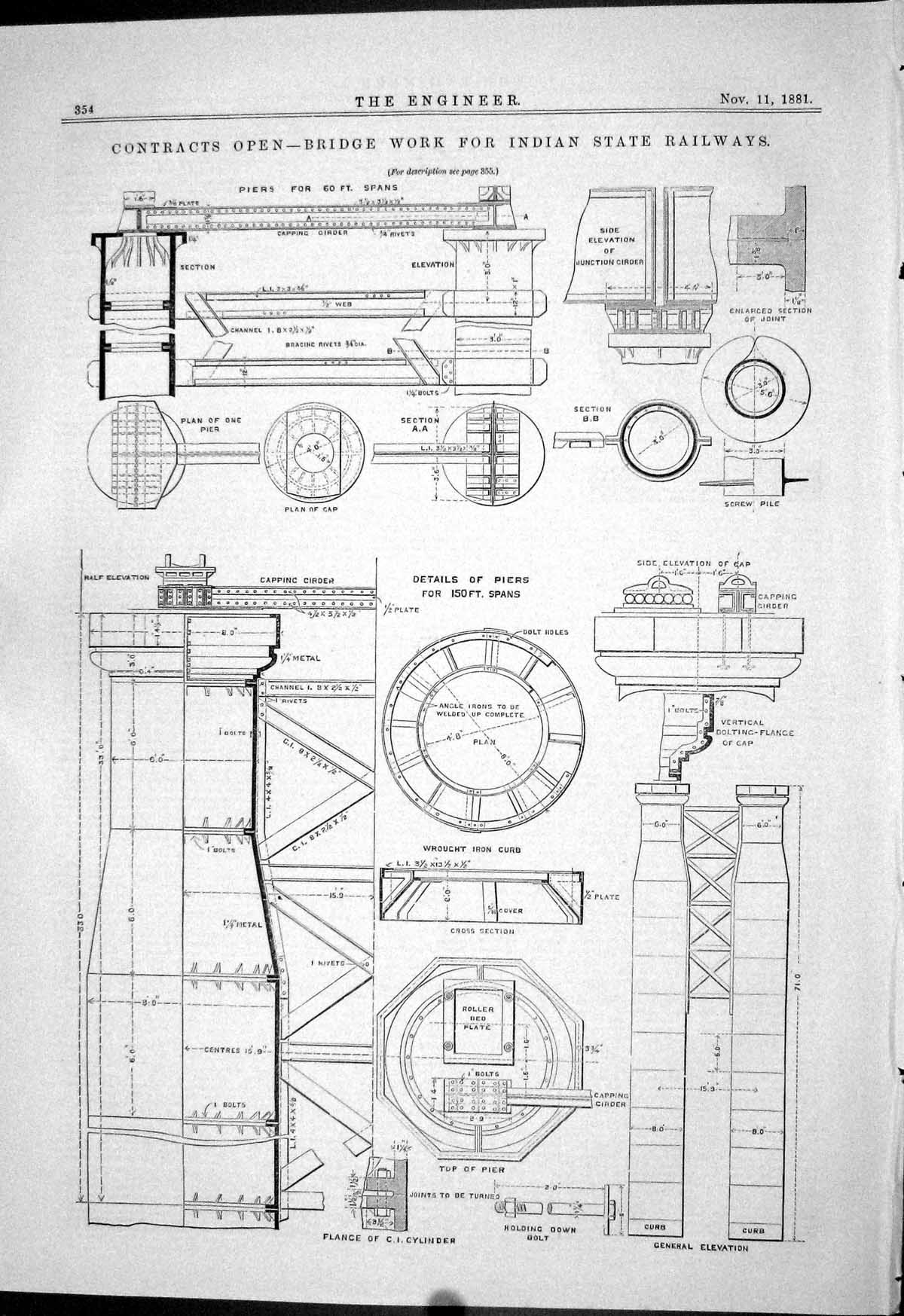 Old Engineering 1881 Contracts Open Bridge Work Indian State Railways Victorian