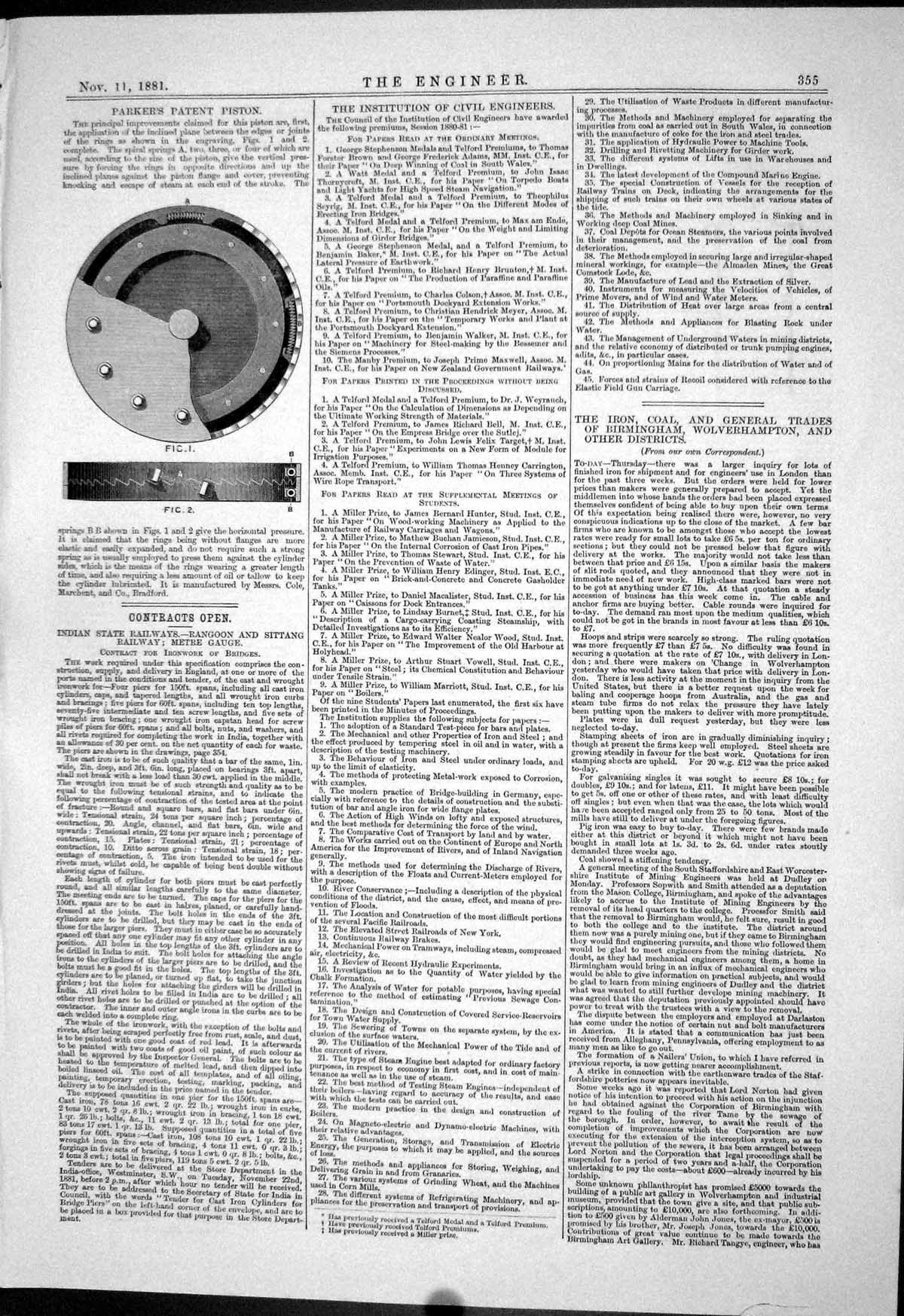 Antique Old Print 1881 Parkers Patent Piston Machinery Cole Marchent Bradford