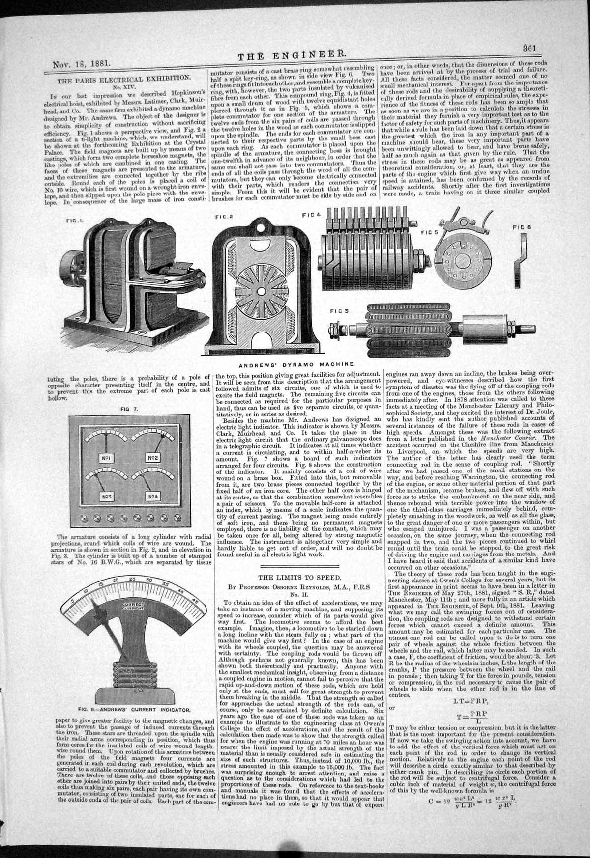 Old Print 1881 Andrews Dynamo Machine Current Indicator Paris Electrical 19th