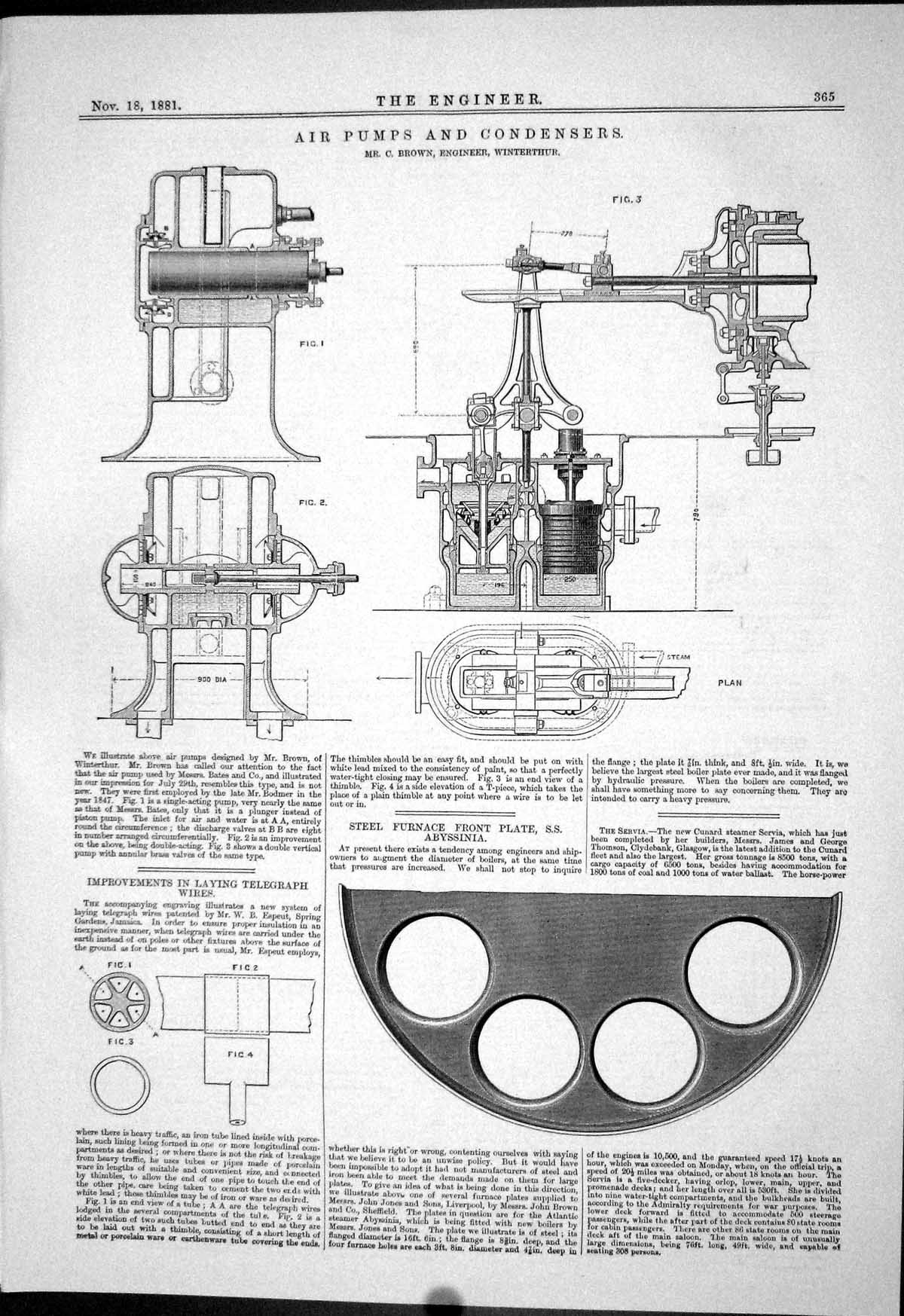 Old Engineering 1881 Air Pumps Condensers Machinery Brown Telegraph W Victorian