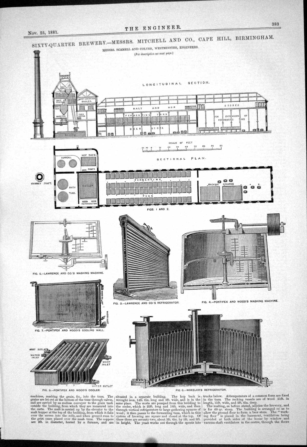 Antique Old Print 1881 Sixty-Quarter Brewery Mitchell Cape Birmingham Scamell
