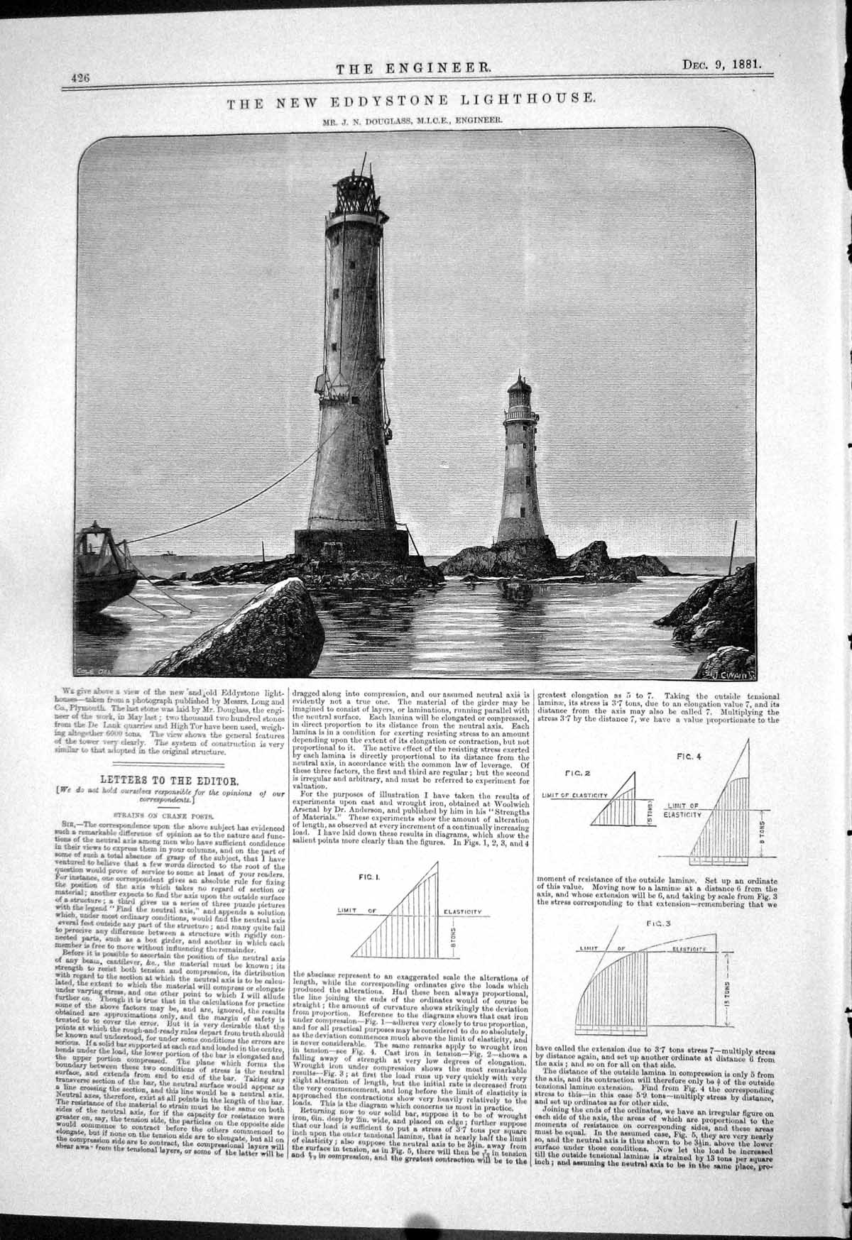 Antique Print 1881 New Eddystone Lighthouse Douglass M.I.C.E. Lank Quarries