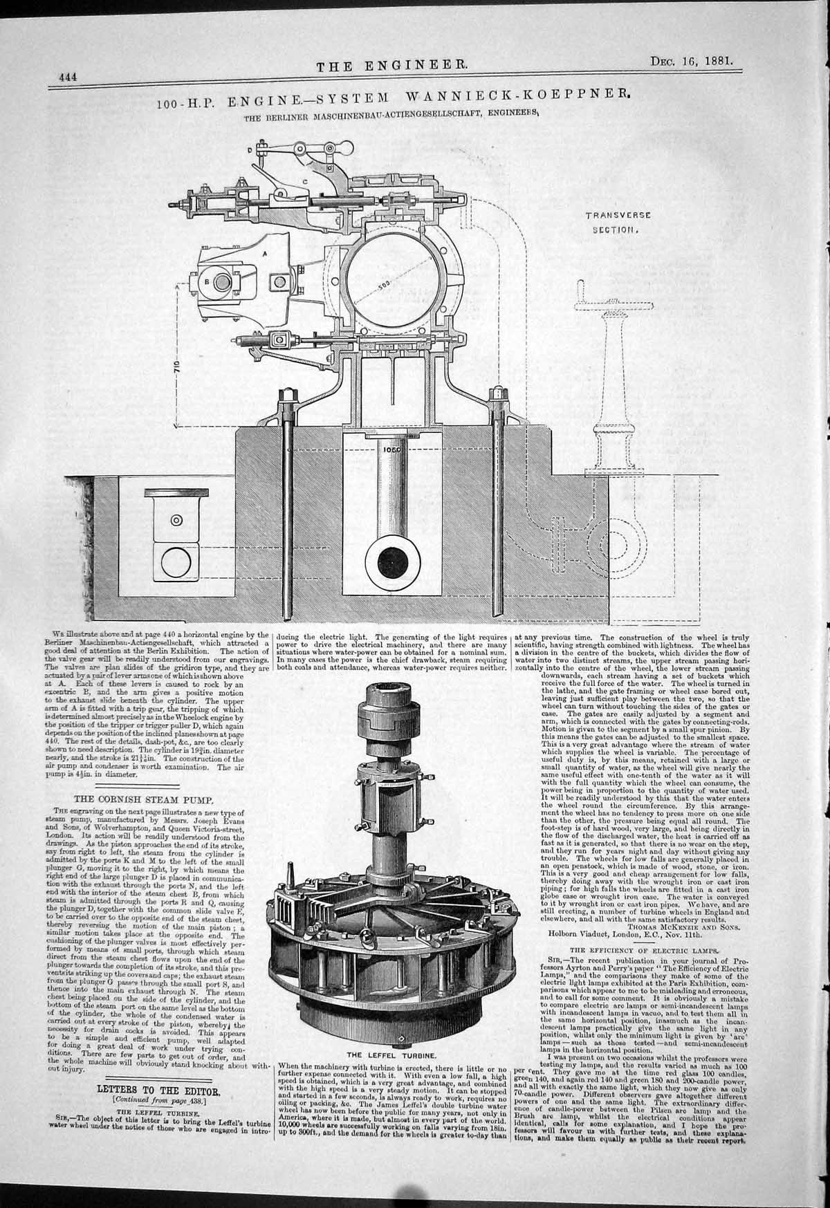 Old 1881 100-H.P. Engine System Wannieck Koeppner Berliner Leffel Gun Victorian
