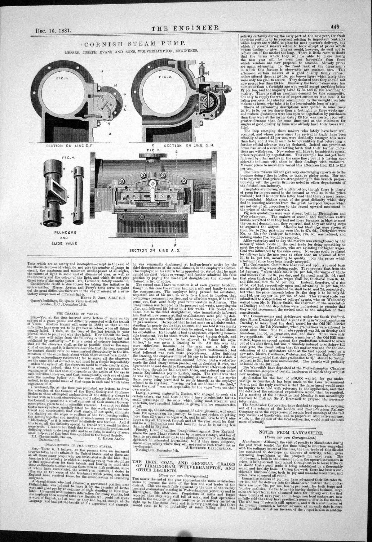 Antique Print 1881 Cornish Steam Pump Joseph Evans Machinery Wolverhampton 19th