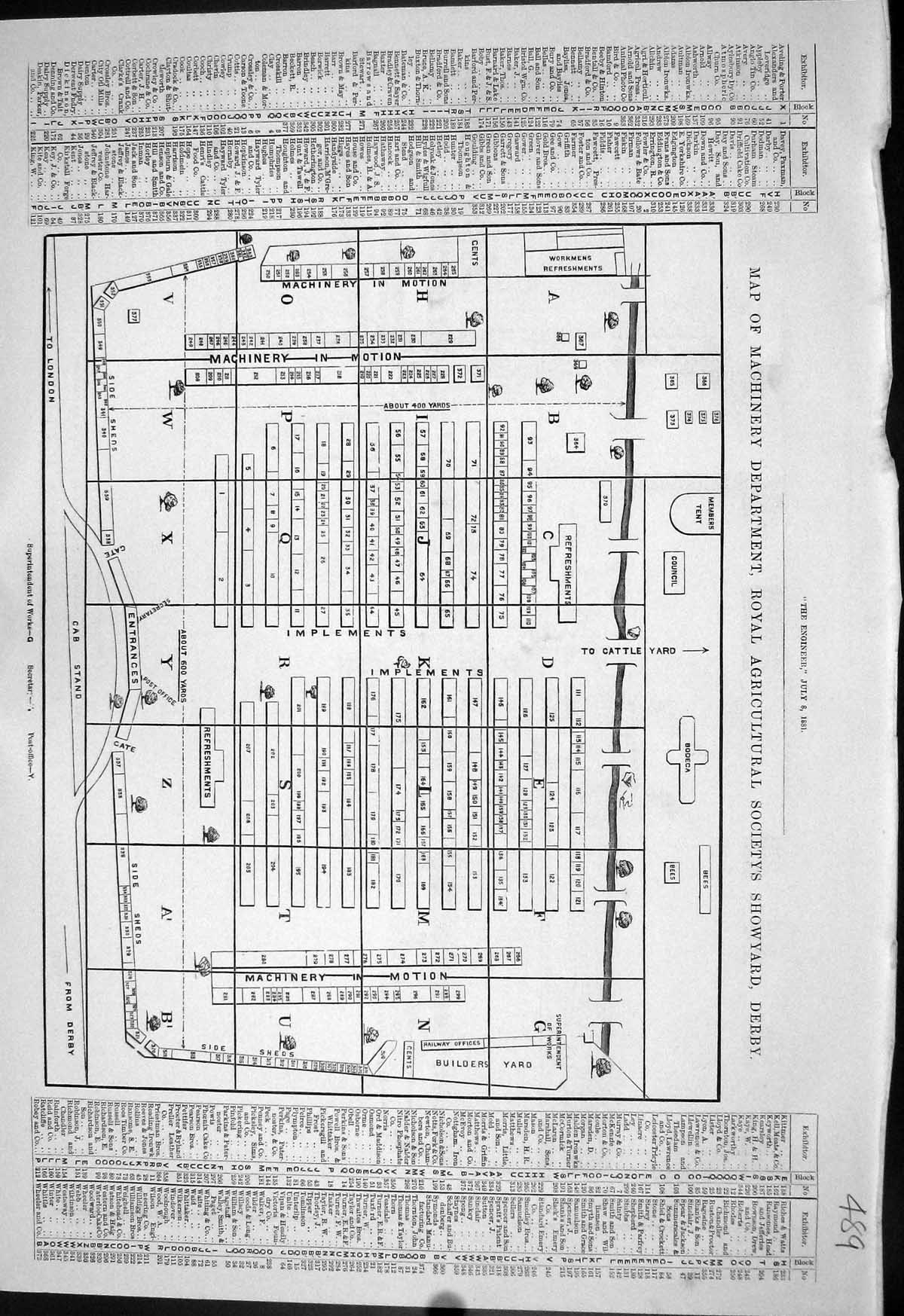 Old Print 1881 Map Machinery Department Royal Agricultural Showyard Derby 19th