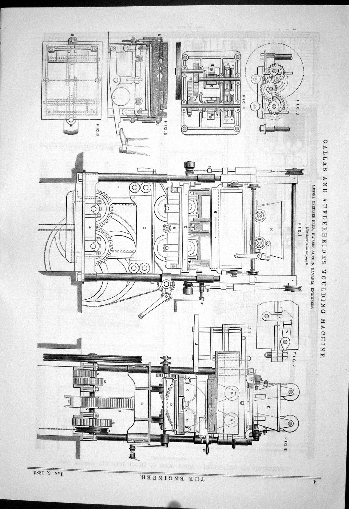Old Print 1882 Gallas Aufderheide Moulding Machine Pfeiffer Kaiserlautern 19th