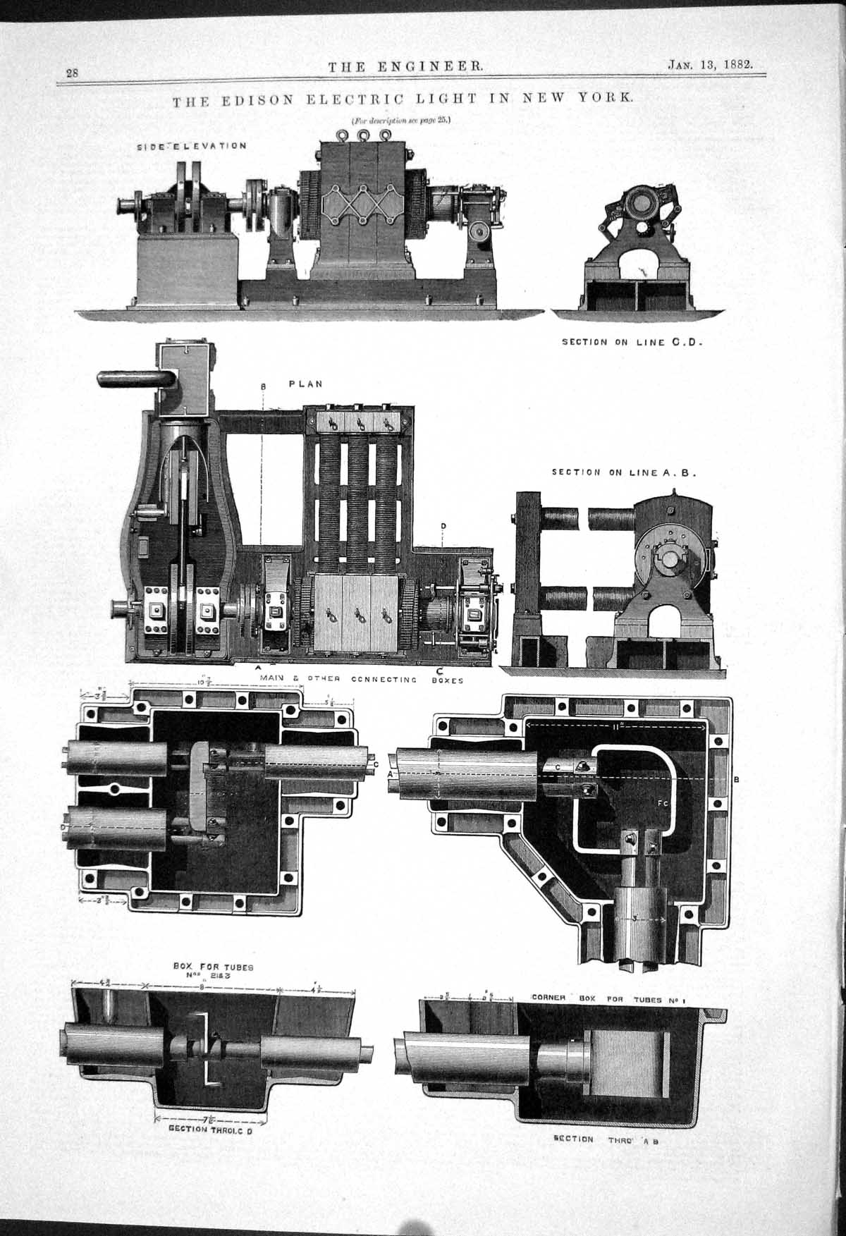 Old Engineering 1882 Edison Electric Light New York Machinery Tubes B Victorian