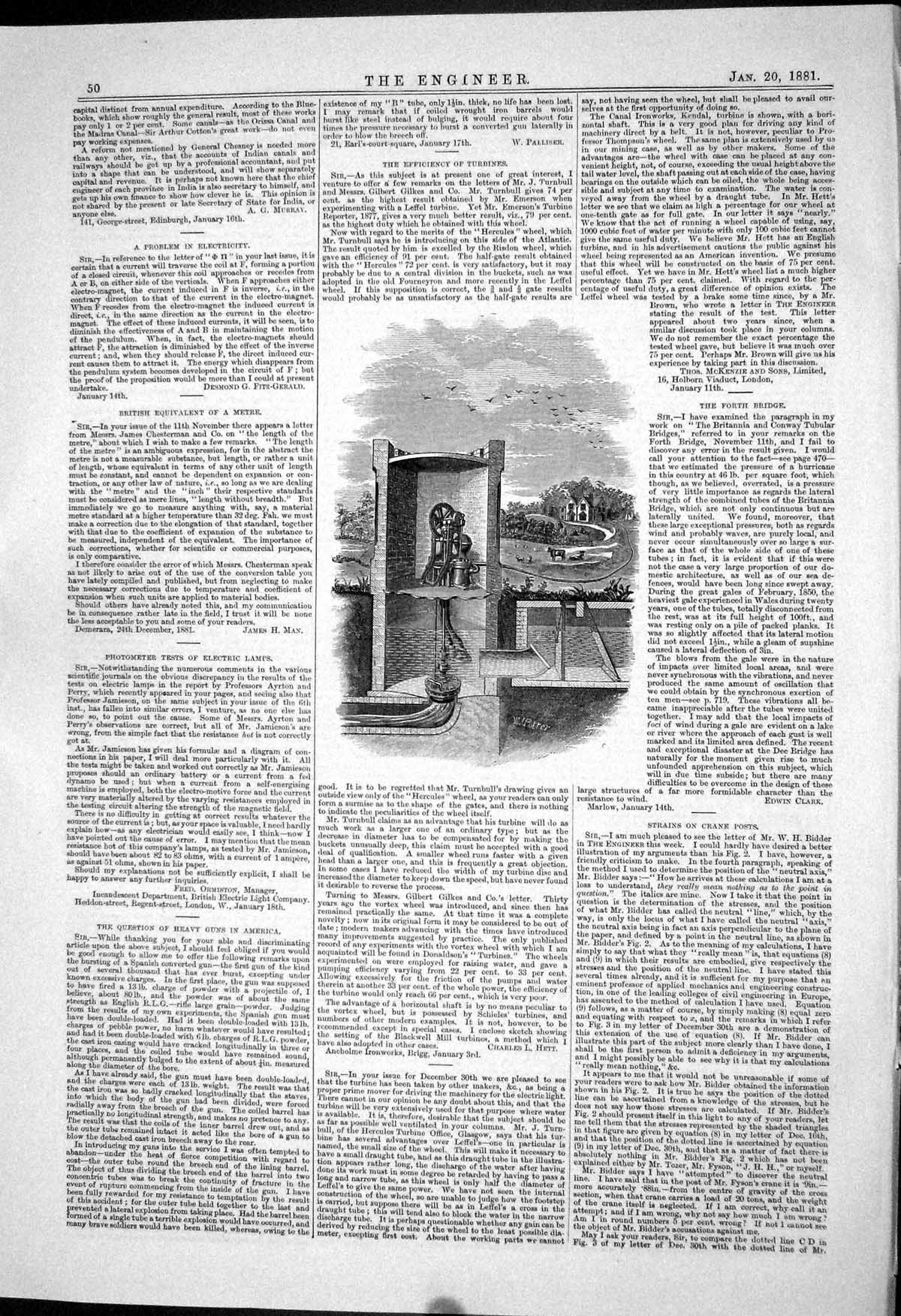 Old Print Engineering 1882 Efficiency Turbines Turnbull Gilkes Machinery 19th