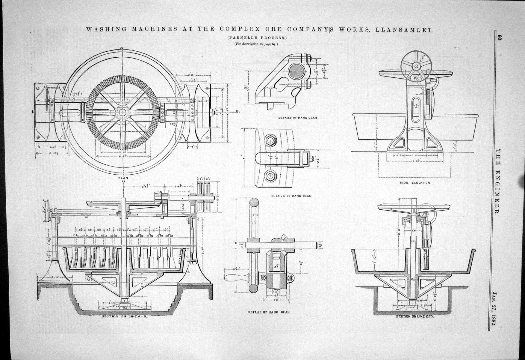 Old Print 1882 Washing Machines Complex Company Works Llansamlet Parnell 19th