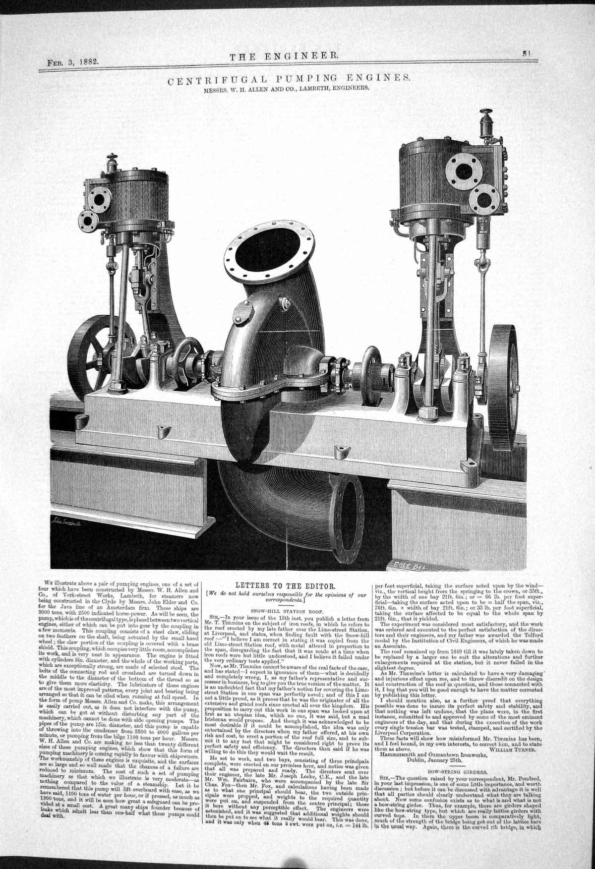 Old Engineering 1882 Centrifugal Pumping Engines Allen Lambeth Machin Victorian