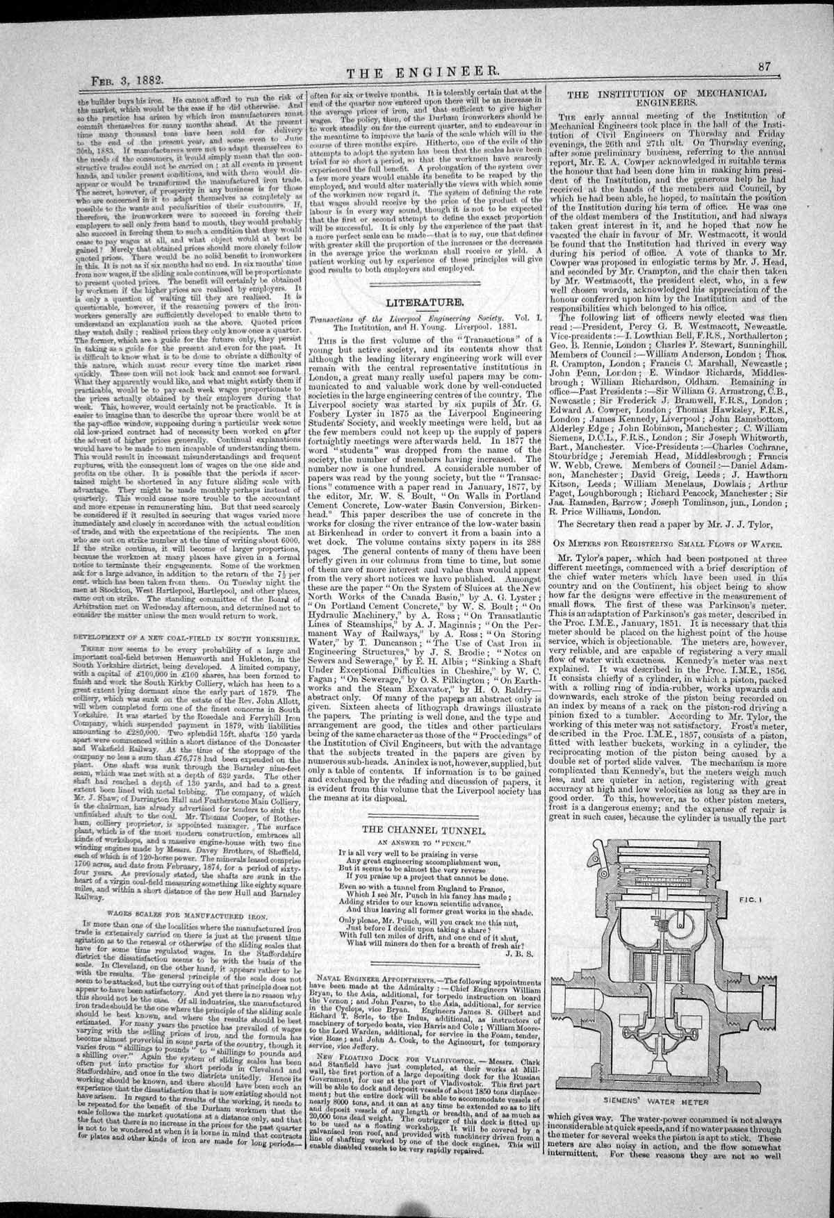 Antique Old Print 1882 Siemens Water Meter Bazin System Dredging Rubber Flap