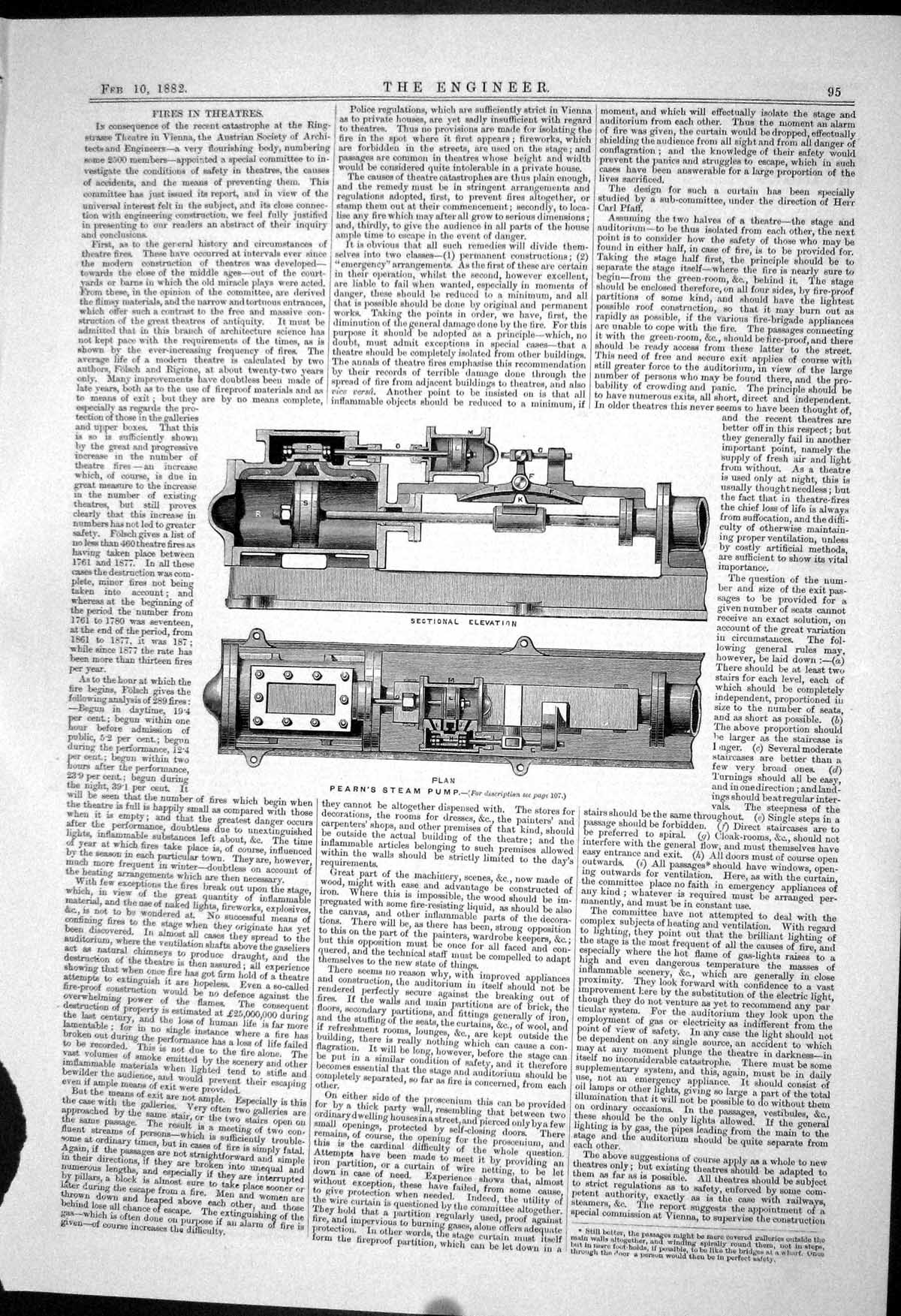 Old Engineering 1882 Pearn Steam Pump Plan Sectional Elevation Machin Victorian