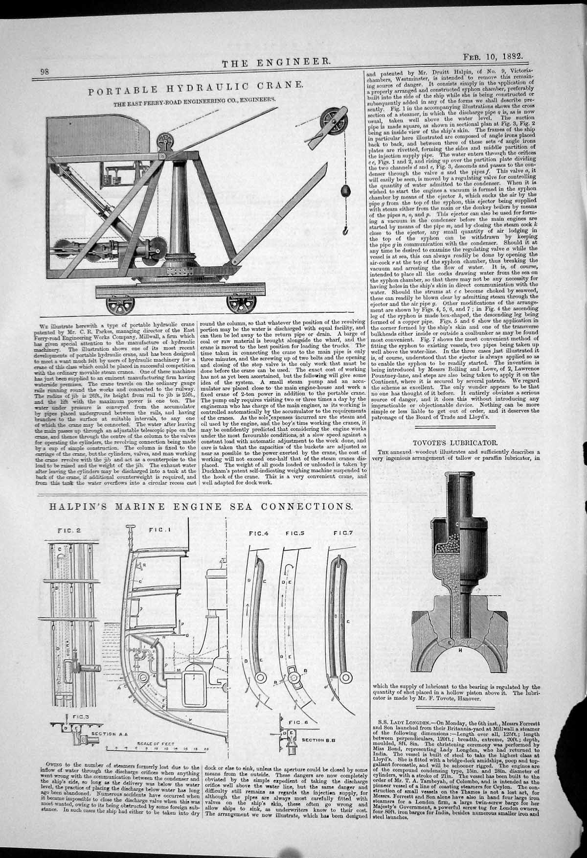 Old Portable Hydraulic Crane Engineering 1882 Halpin Marine Engine To Victorian