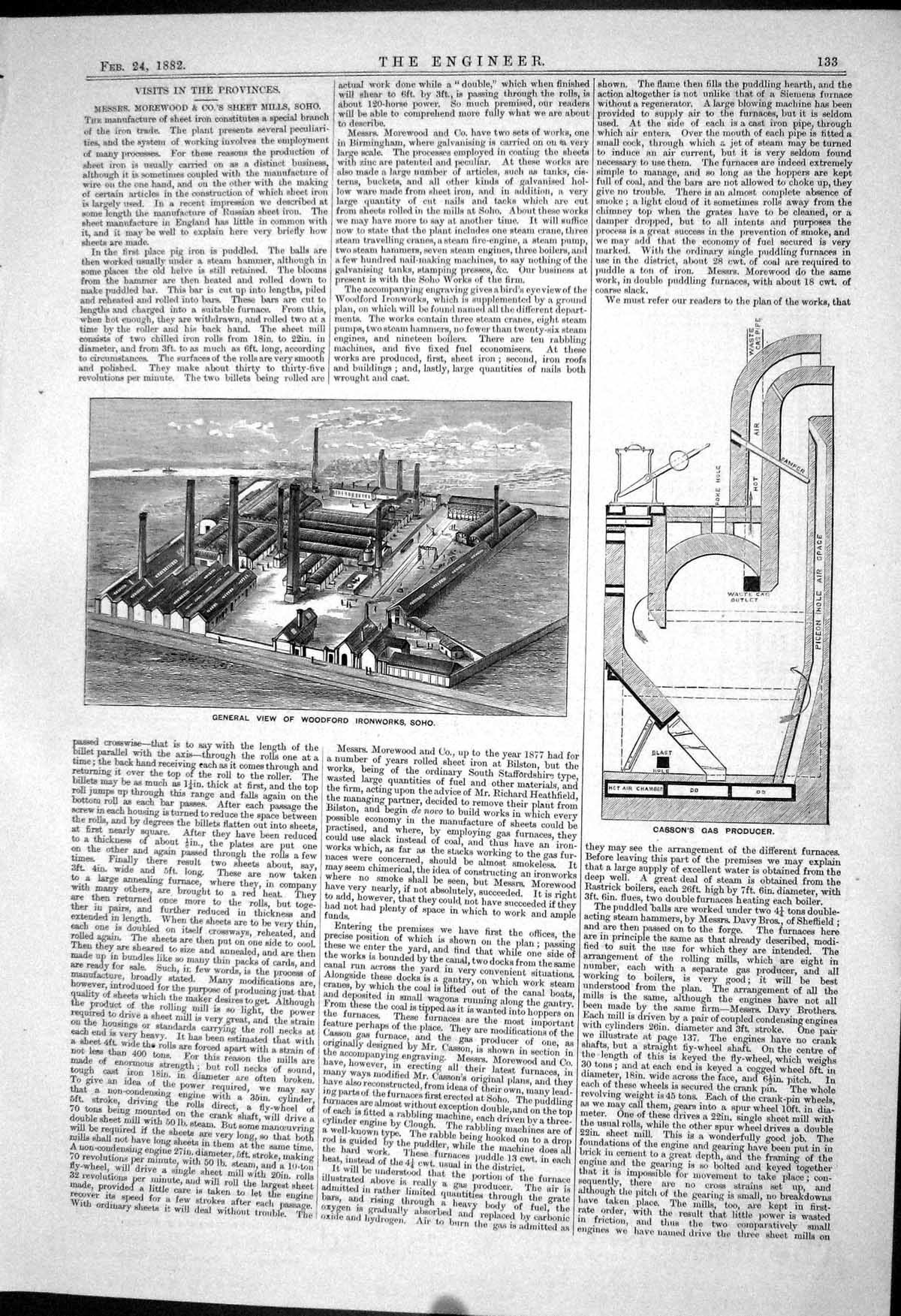 Old Engineering 1882 View Woodford Ironworks Soho Casson Gas Hortons Victorian