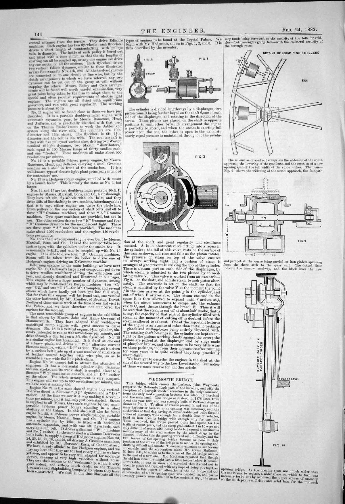 Old Print 1882 Engines Hodgson Details Loose Ring Rollers Parapet Girder 19th