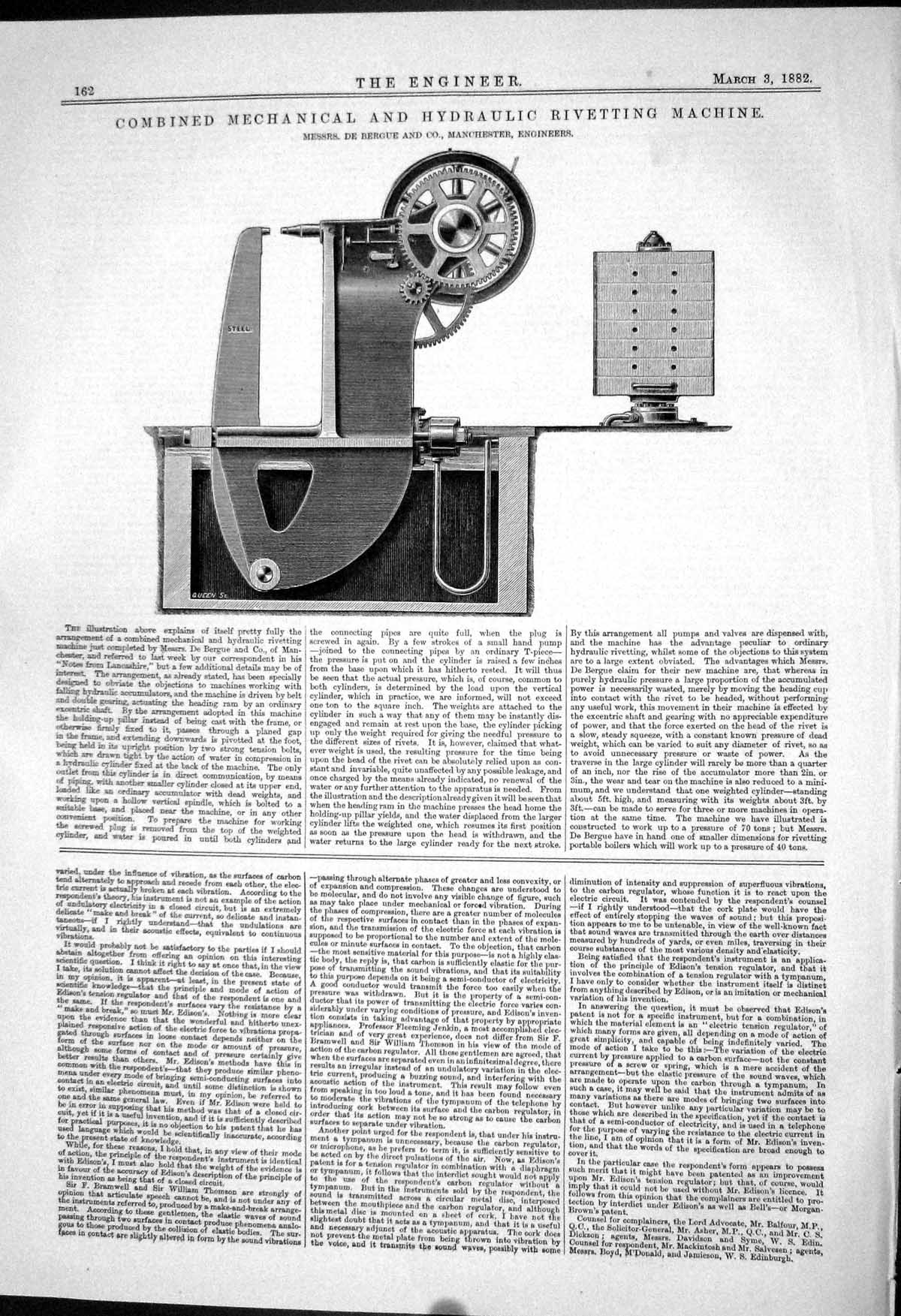 Antique Old Print Combined Mechanical Hydraulic Rivetting Machine 1882 Bergue