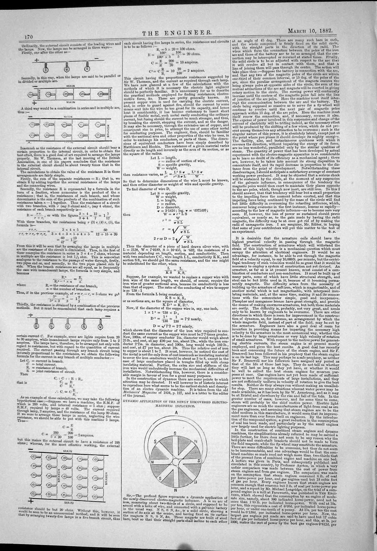 Antique Print 1882 Dynamic Application Electro-Magnetic Influence Equations