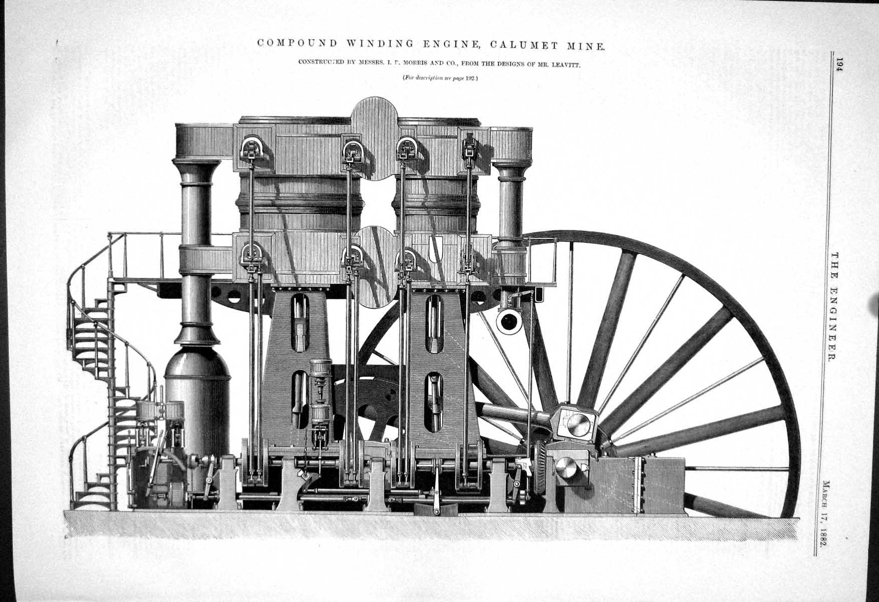 Old Compound Winding Engine Calumet Mine Engineering 1882 Morris Leav Victorian