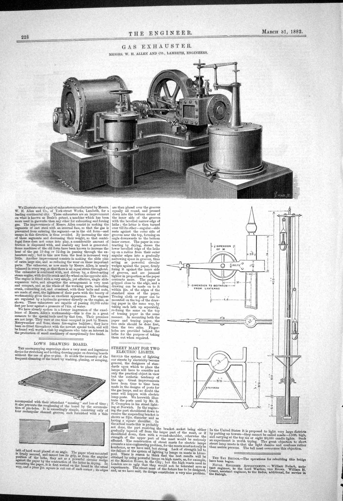 Old 1882 Gas Exhauster Machinery Allen Lambeth Low Board Street Mast Victorian
